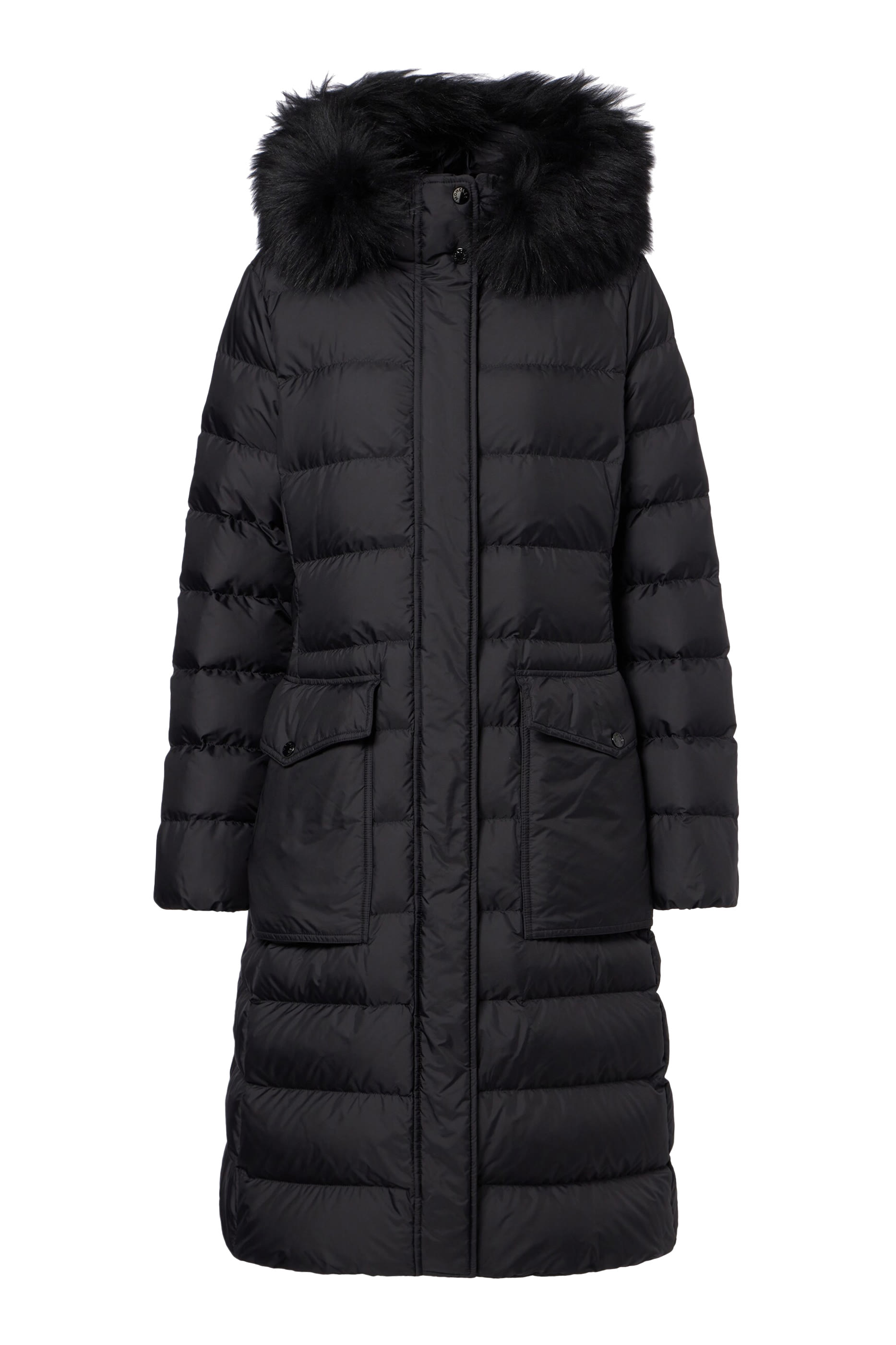  Khloesse Hooded Shearling-Trim Long Down Jacket