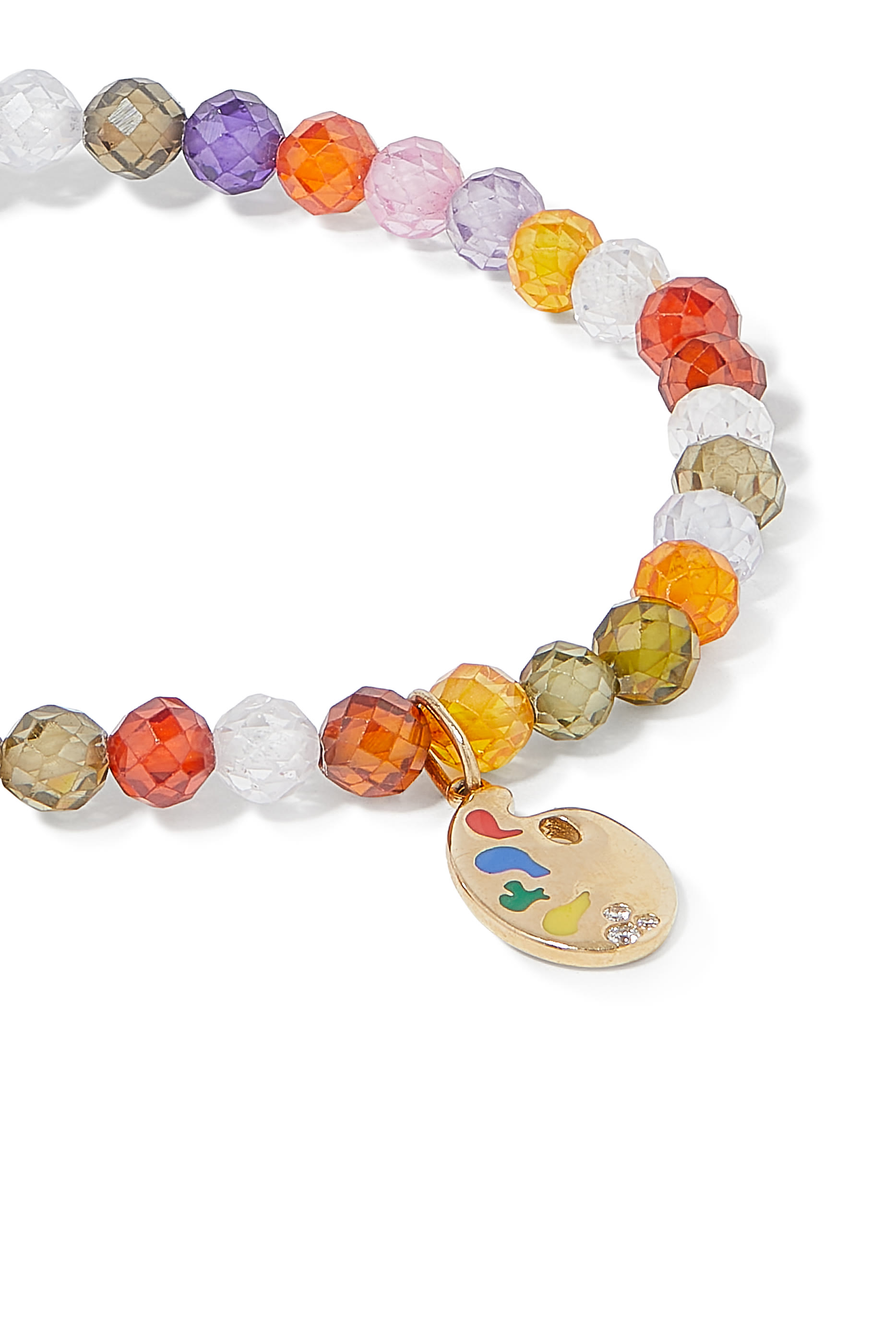 Kids Paint Palette Charm Beaded Bracelet, 14K Yellow Gold & Multicolor Zircon 