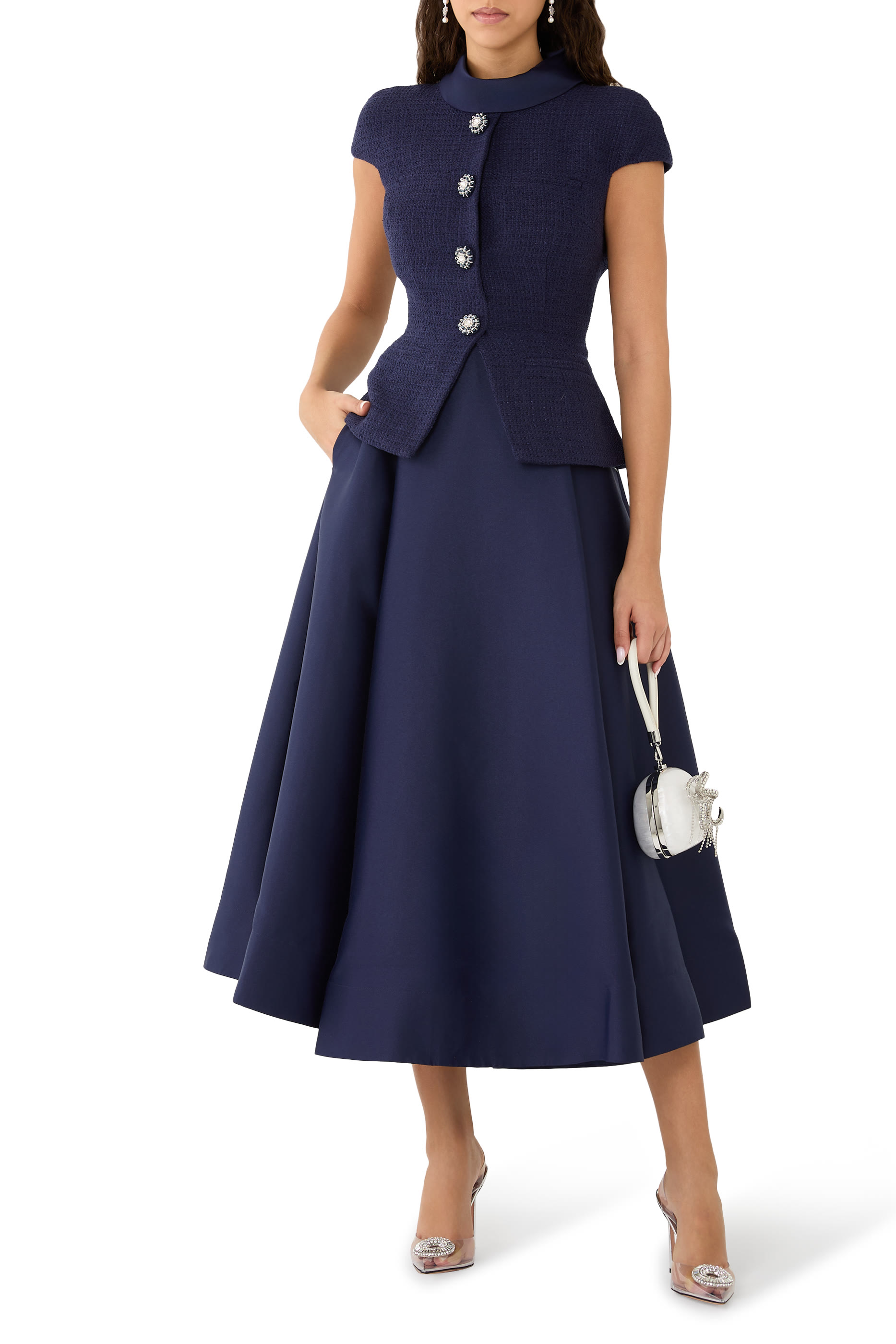 Boucle Taffeta Midi Dress