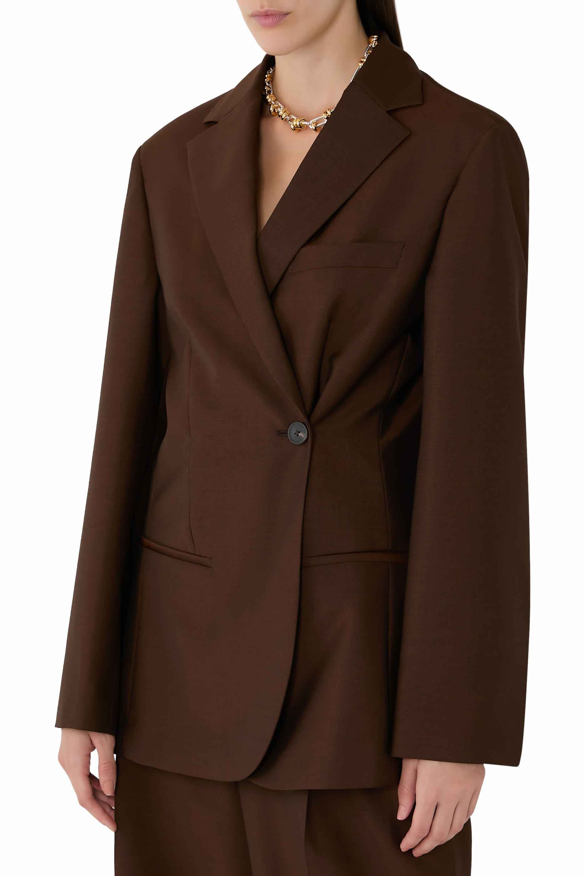  Dual Tone Piqu&eacute; Overlap Suit Jacket