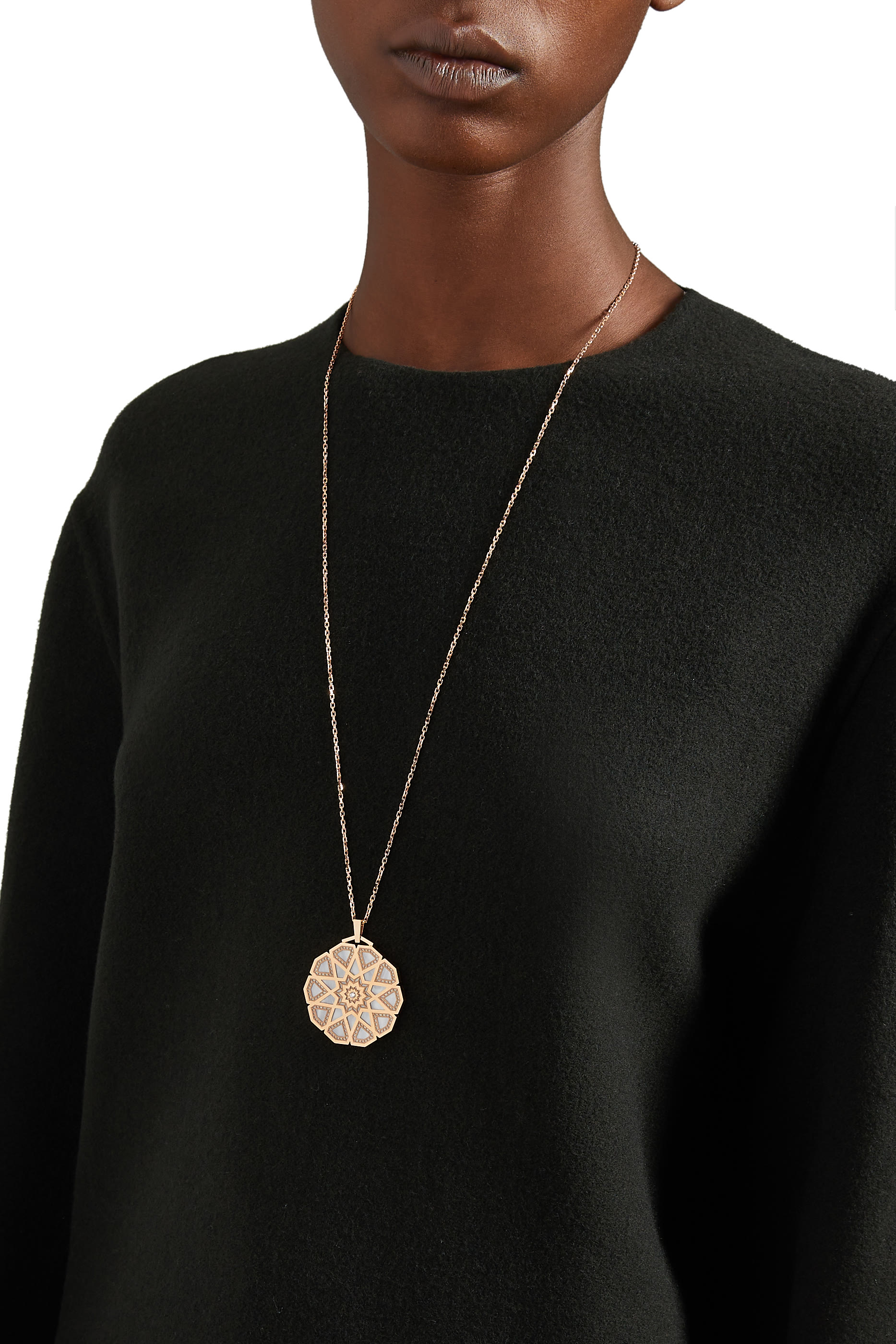 Classic Turath Medallion Necklace, 18k Pink Gold & Diamonds