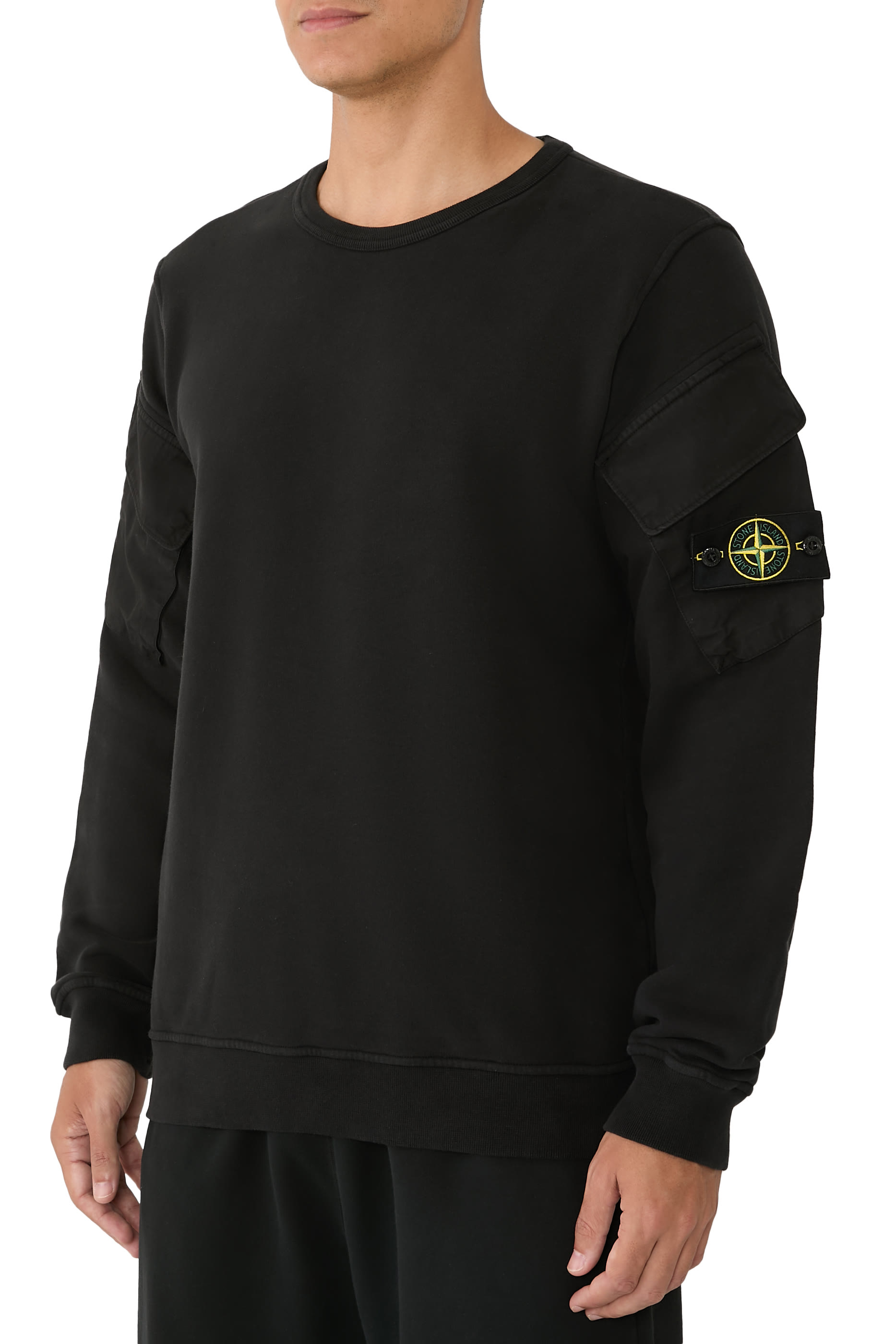 Brushed Organic Cotton Fleece Crewneck Sweatshirt with Sleeve Pockets