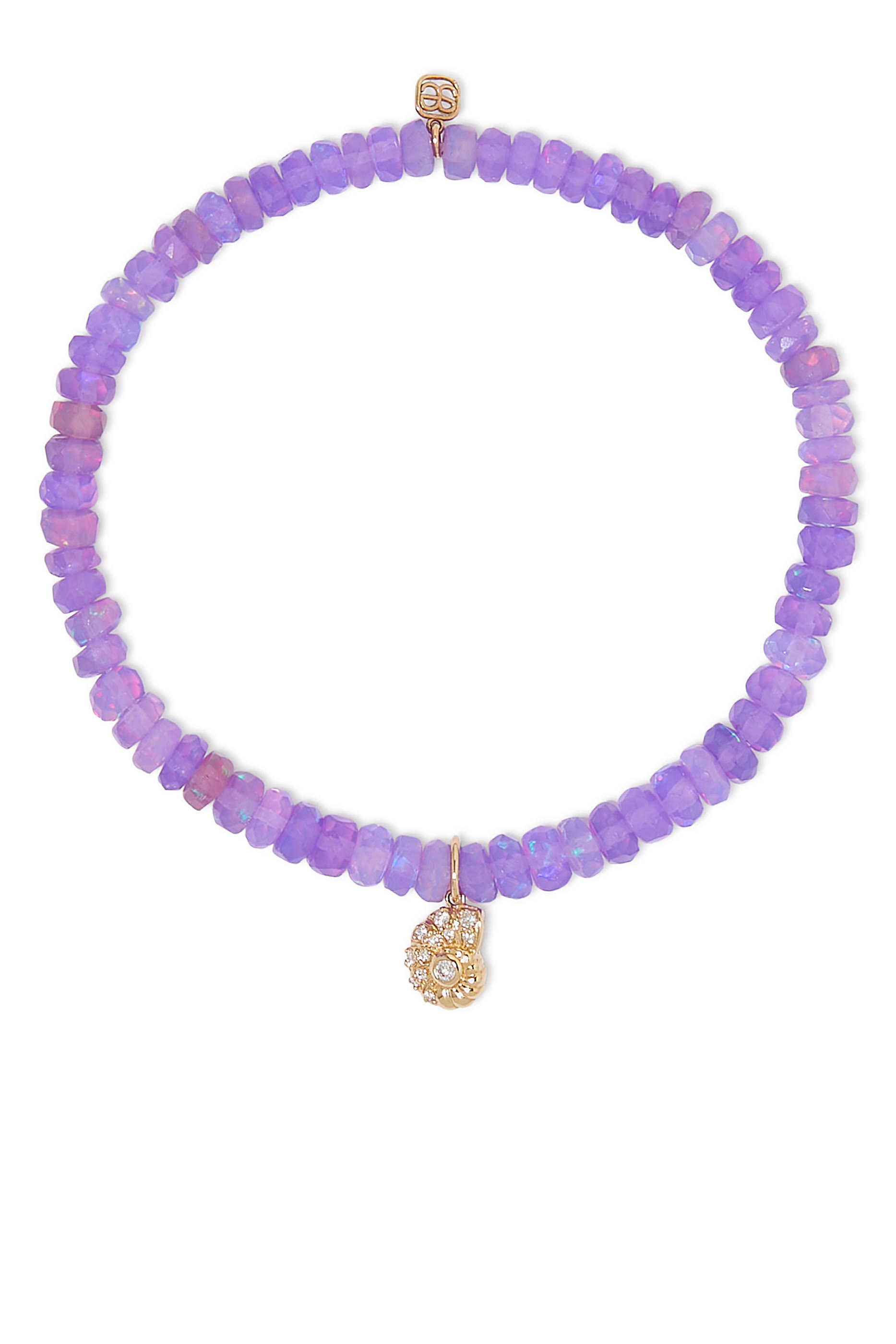 Nautilus Charm Rondelle Bracelet, 14k Yellow Gold & Diamonds, Ethiopian Opal