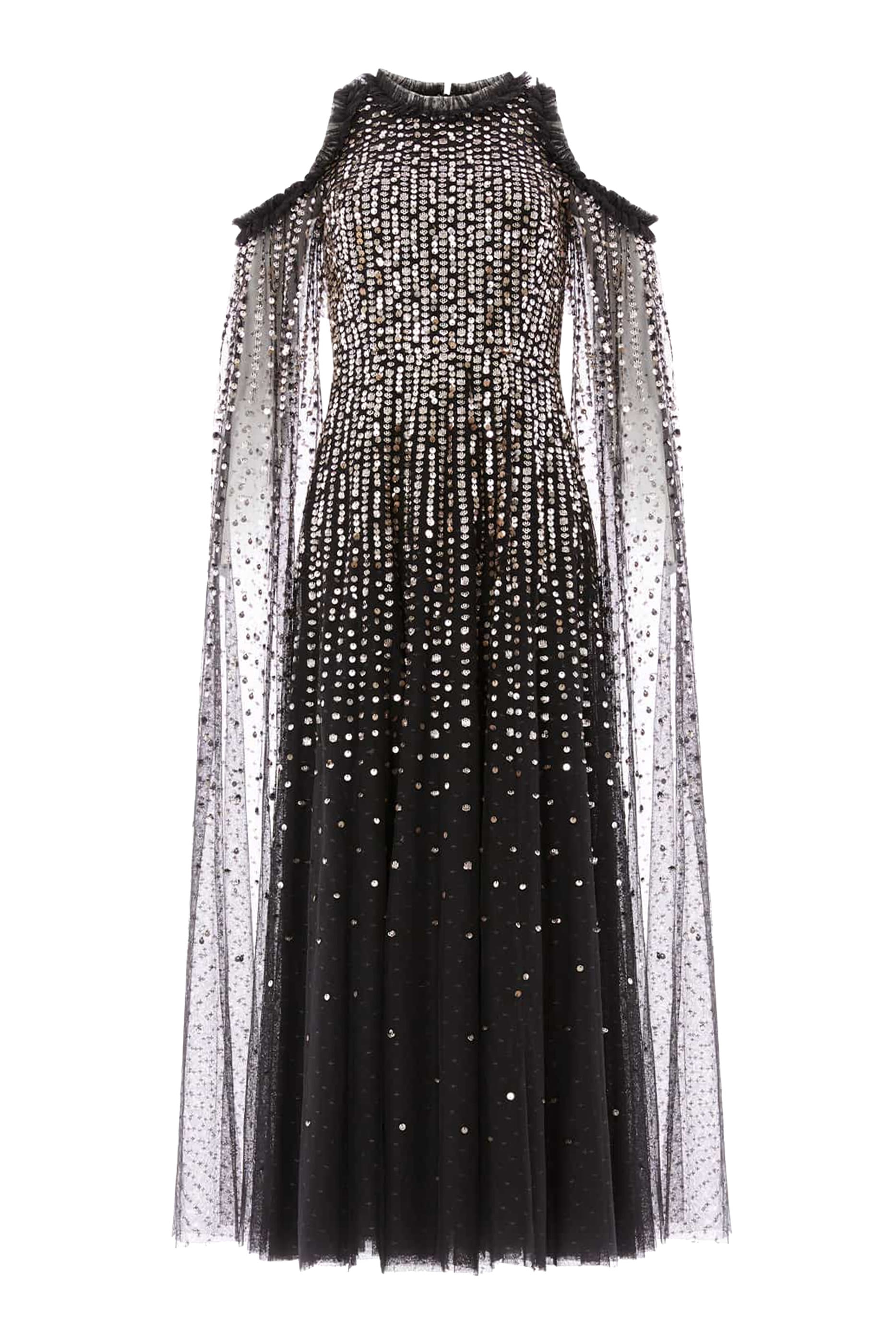 Moonlight Sequin Cape Sleeves Ankle Gown