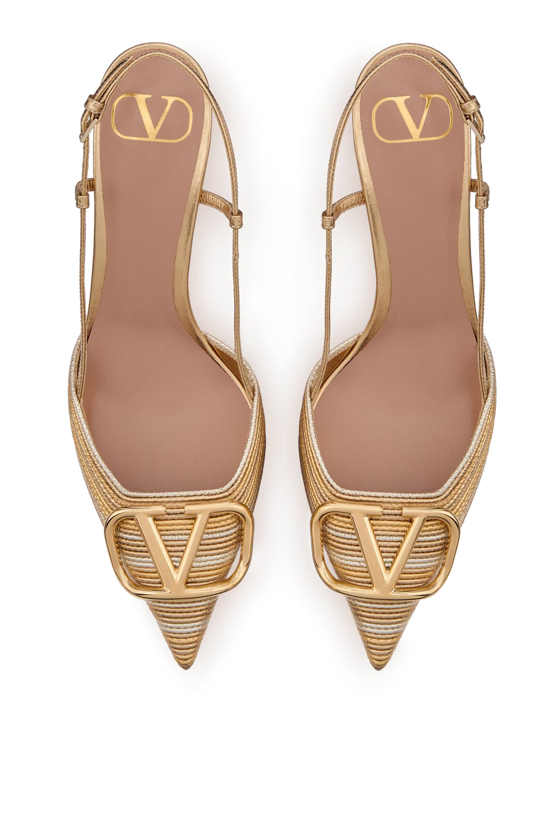 VLogo Signature 80 Metallic Slingback Pumps with Cornely Embroidery