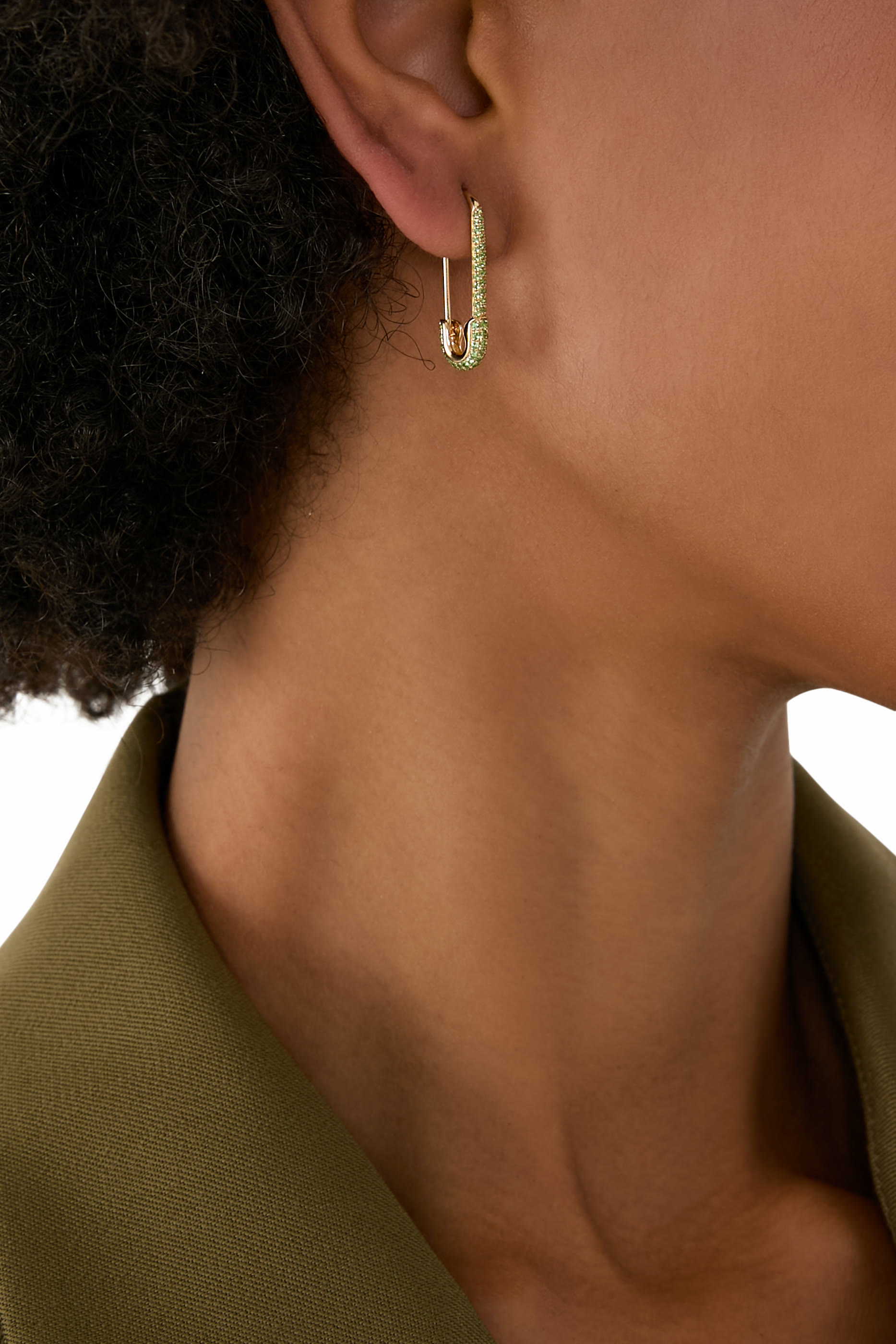 Tsavorite Safety Pin Earring, 18K Yellow Gold & Tsavorite 