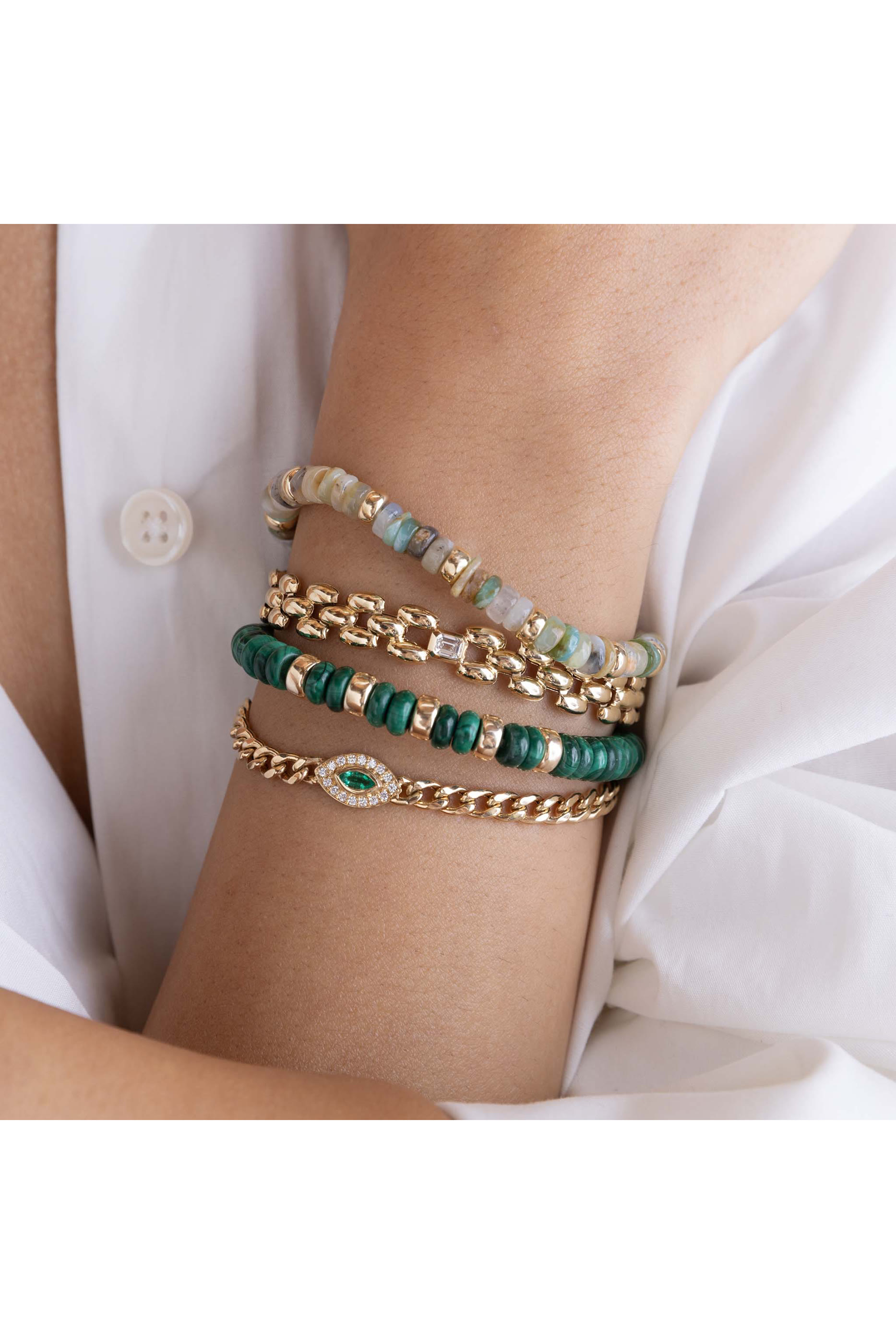  Rondelle Bead Bracelet, 14K Yellow Gold & Malachite