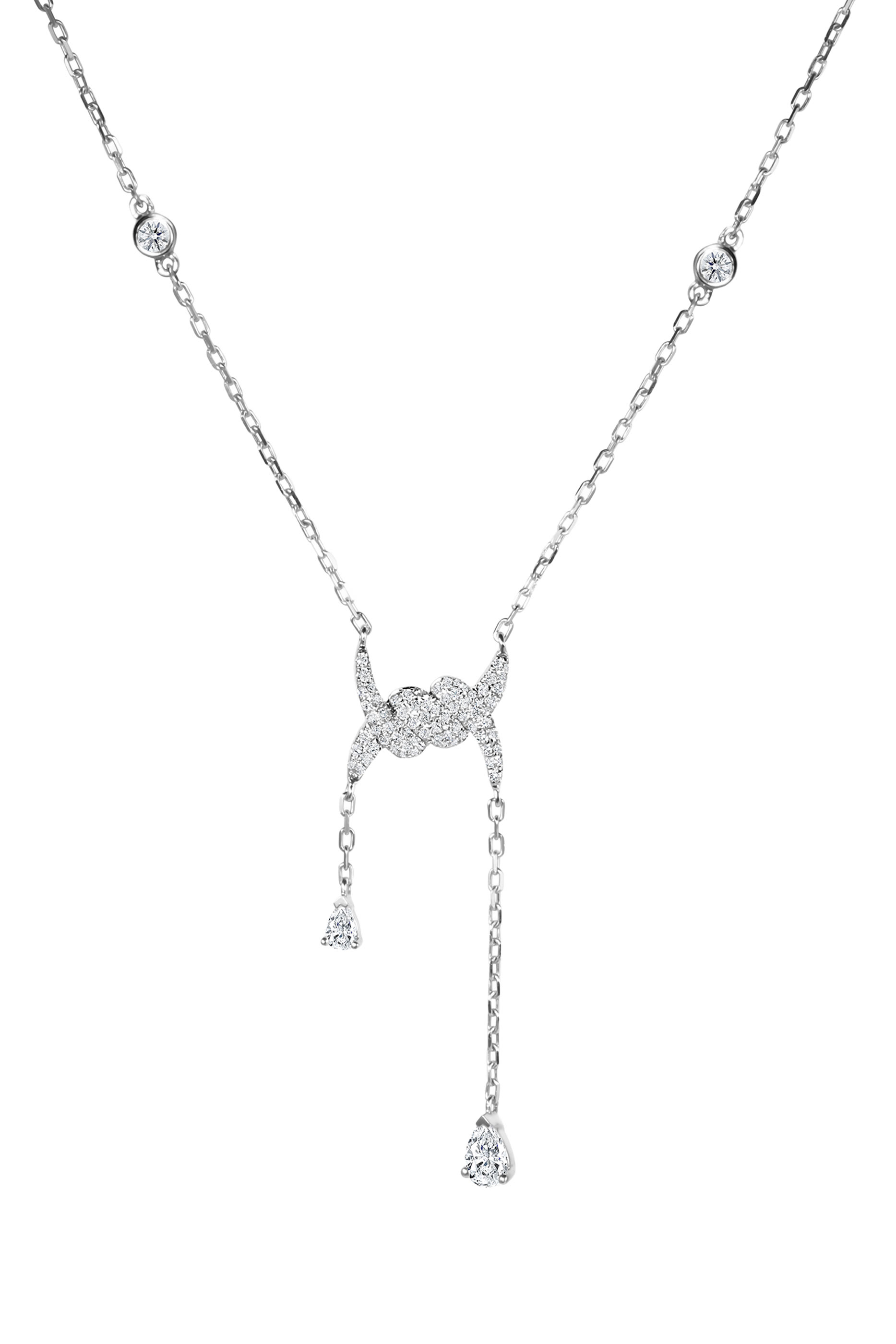 Barbel&eacute; Drop Pav&eacute; Necklace, 18K White Gold & Diamonds