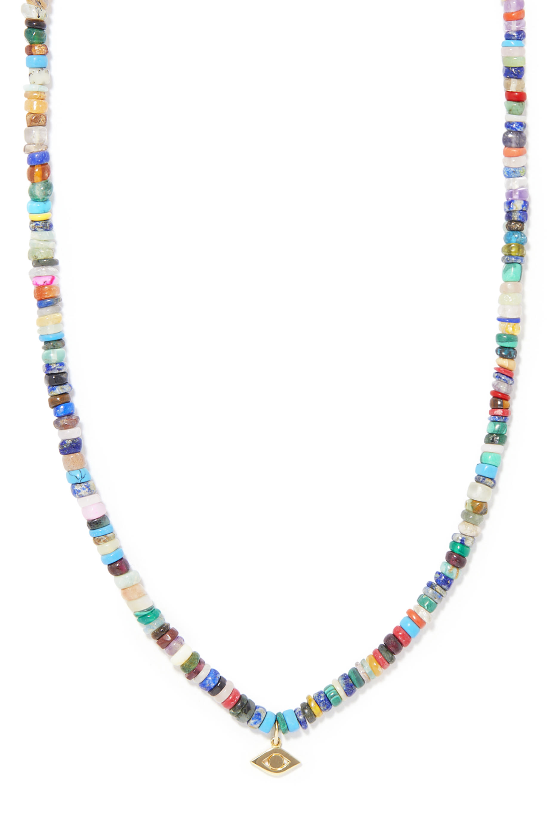 Evil Eye Pendant Heishi Beaded Necklace, 14k Yellow Gold & Heishi Beads