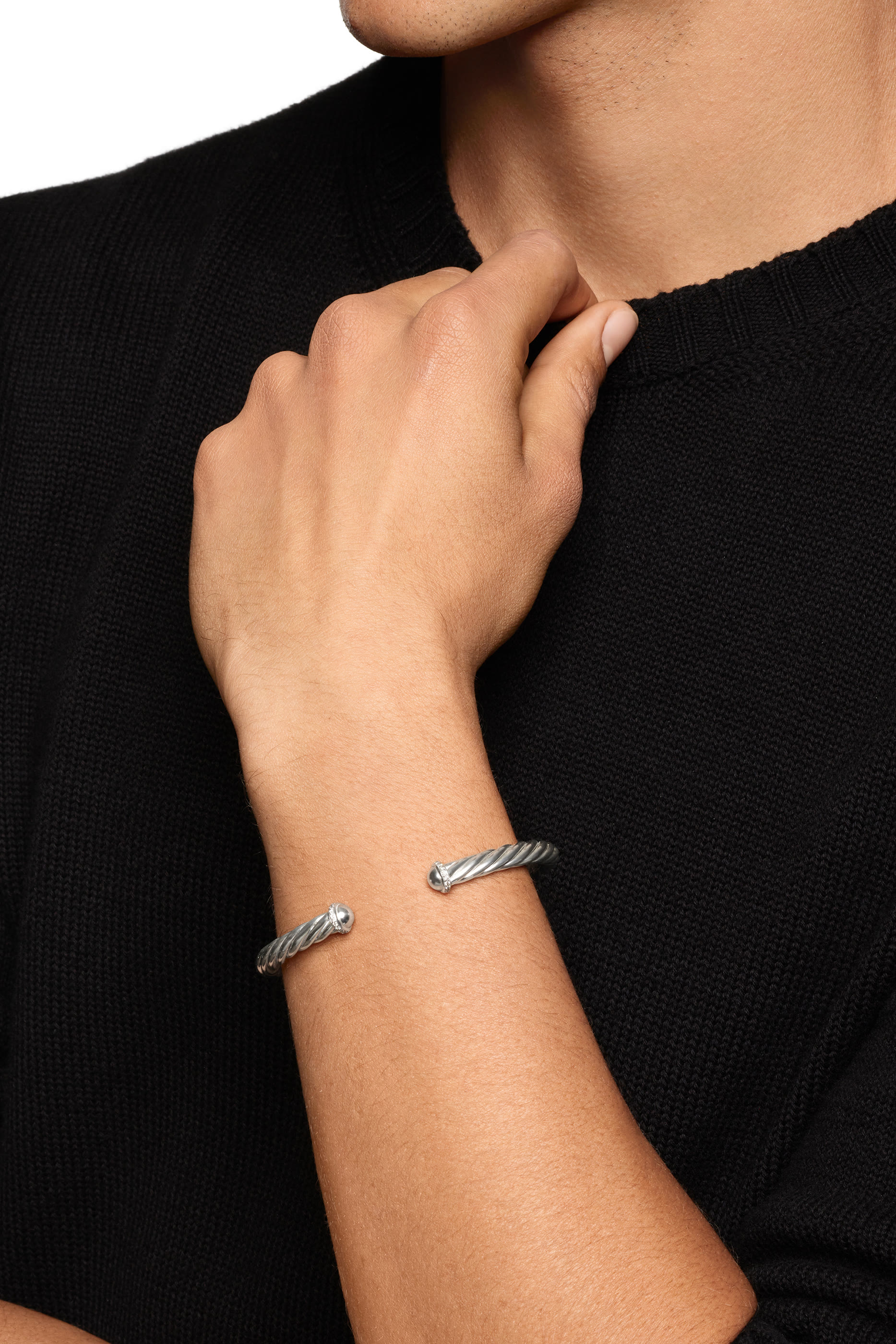 Cable Diamond Cuff Bracelet, Sterling Silver & Diamonds