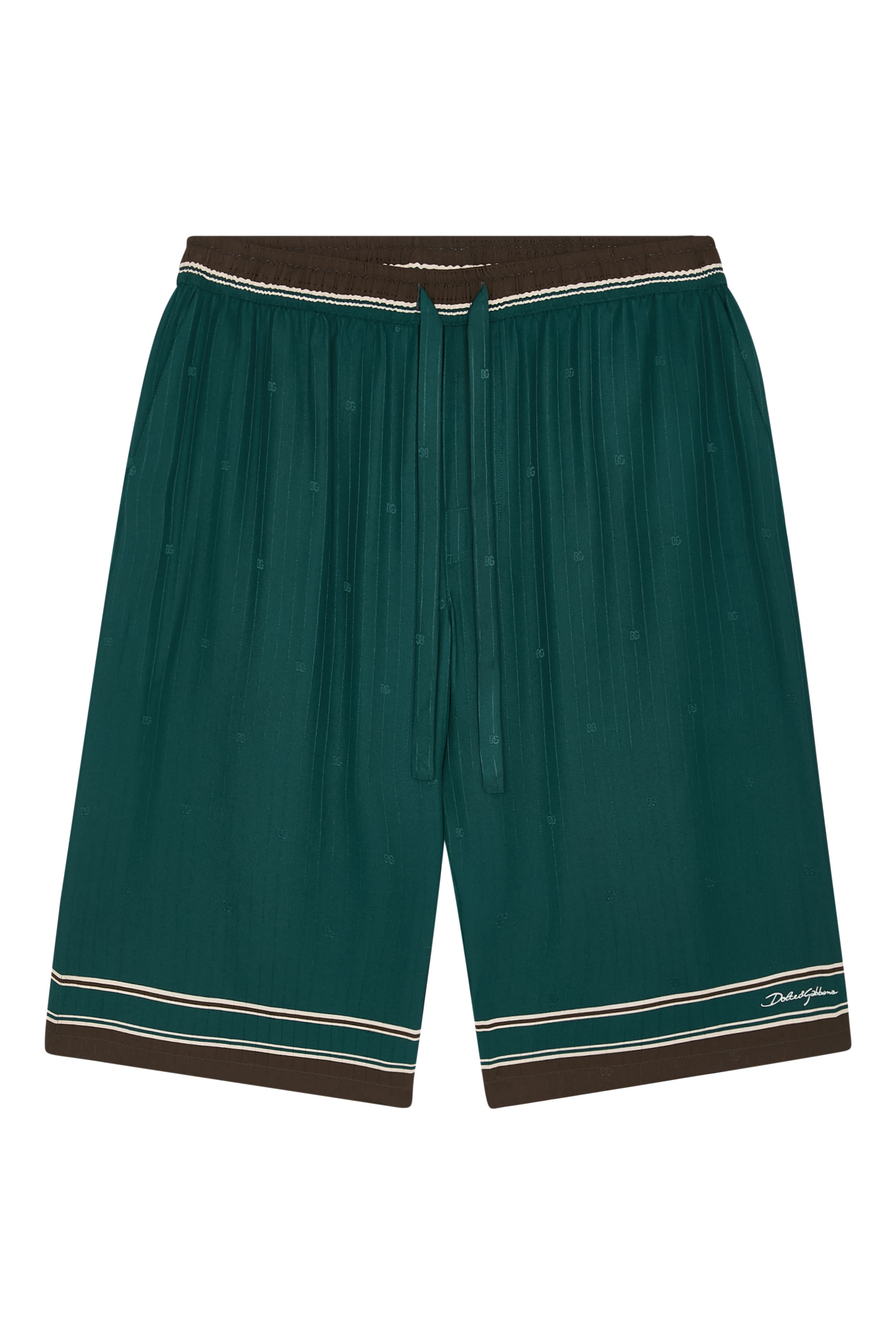  Logo & Stripe-Print Vanity Silk Bermuda Shorts 