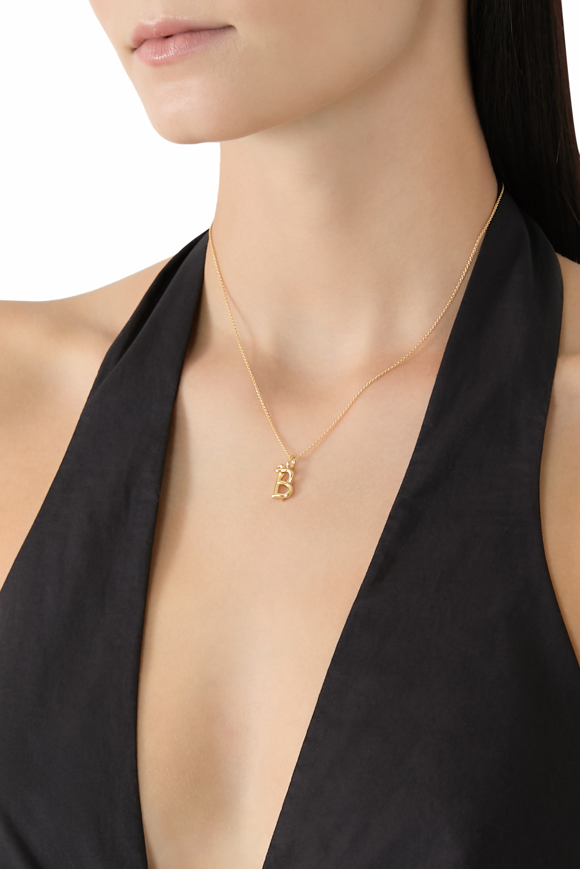 Curly Molten Mini Initial Necklace - B, 18ct Recycled Gold Vermeil on Recycled Sterling Silver