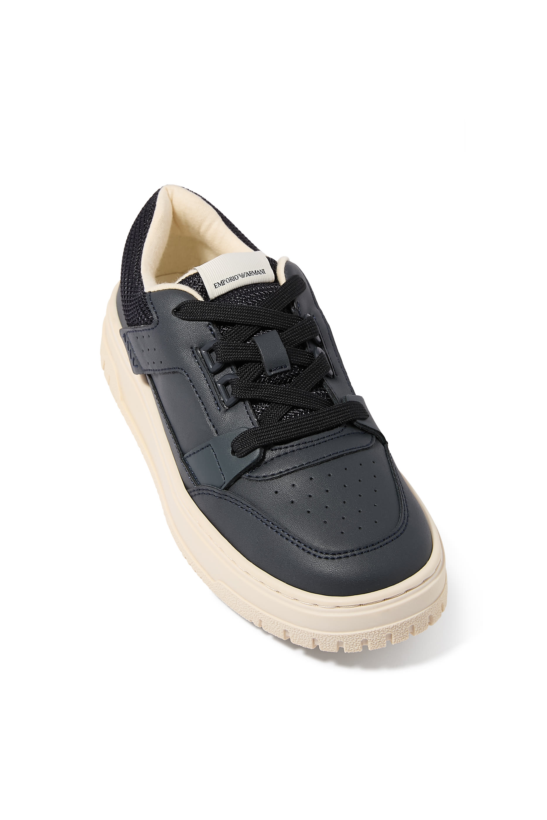 Kids Leather Sneakers with Mesh Details