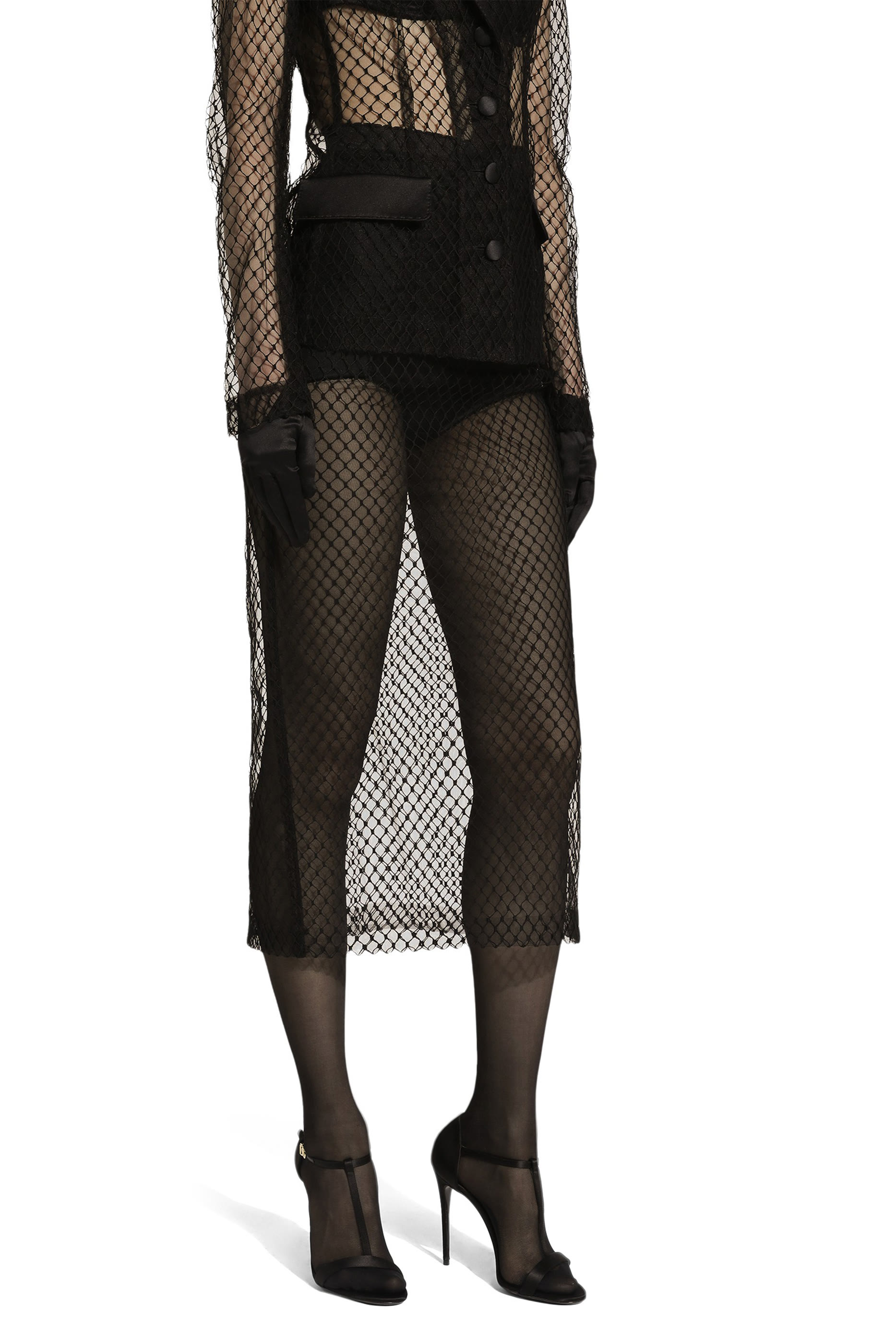 Mesh Calf-Length Pencil Skirt