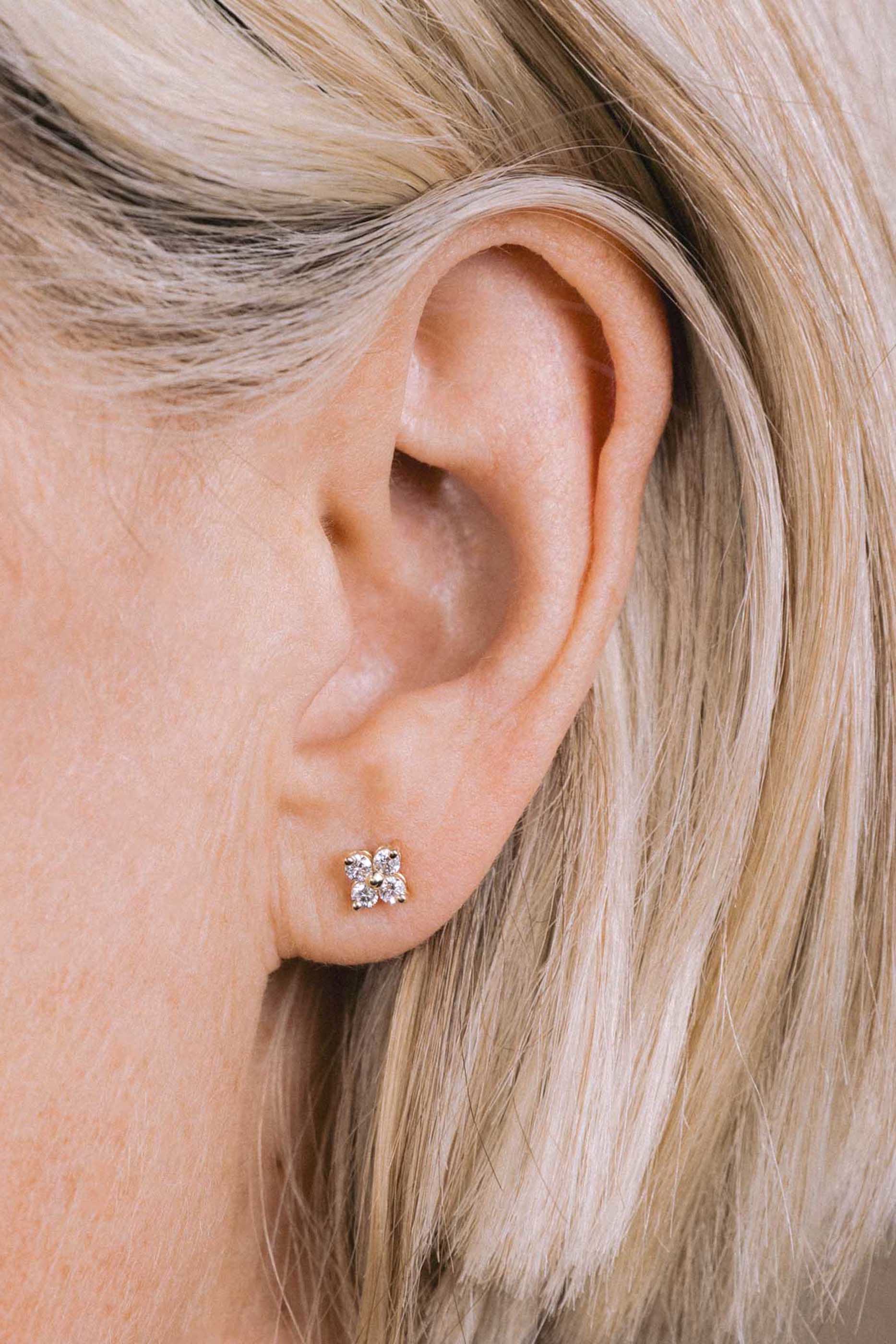 Quad Stud Earrings, 14K Yellow God & Diamonds