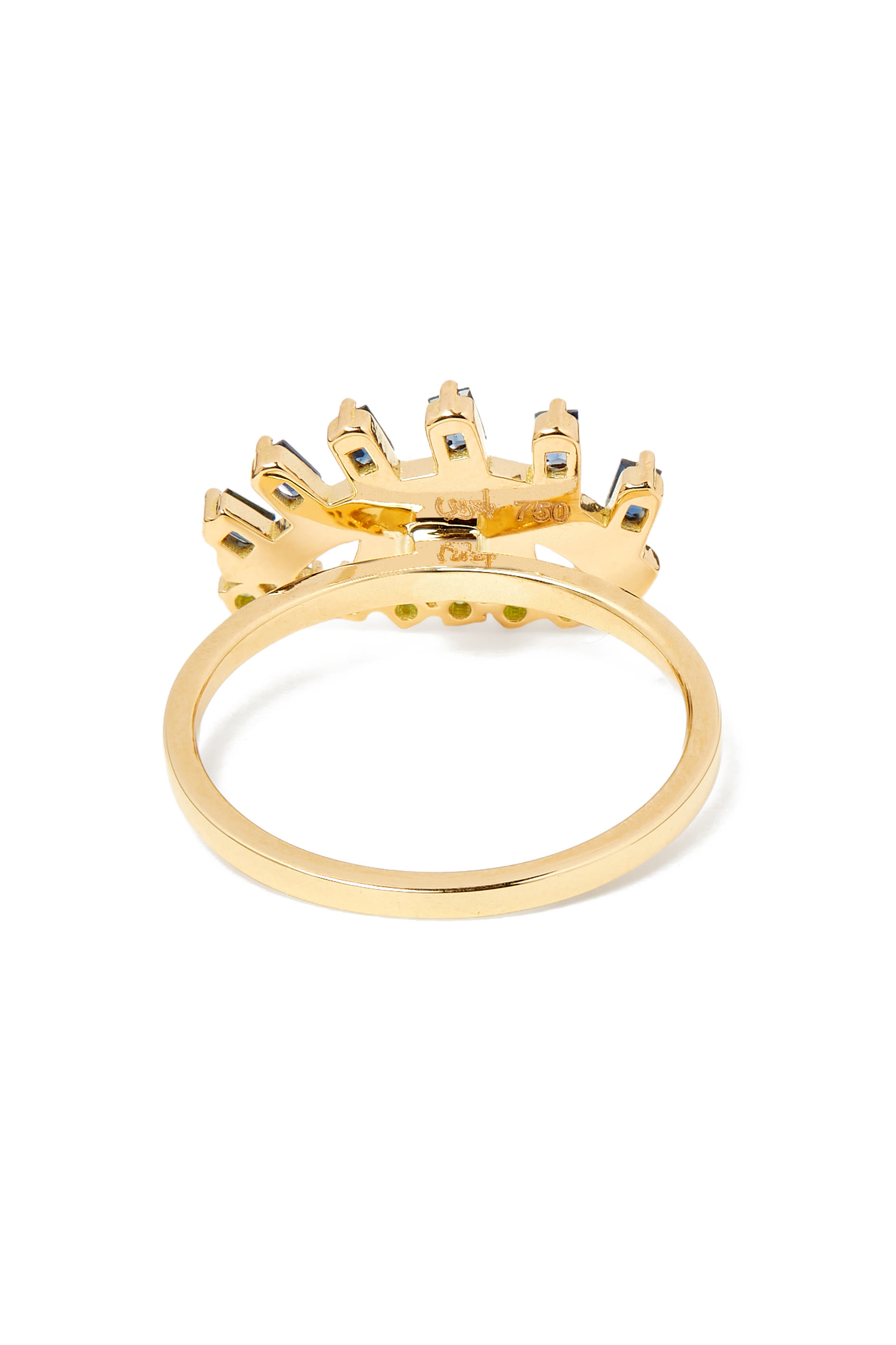  Ya Ein Ring, 18K Yellow Gold with Blue Topaz, Emerald & Sapphire 