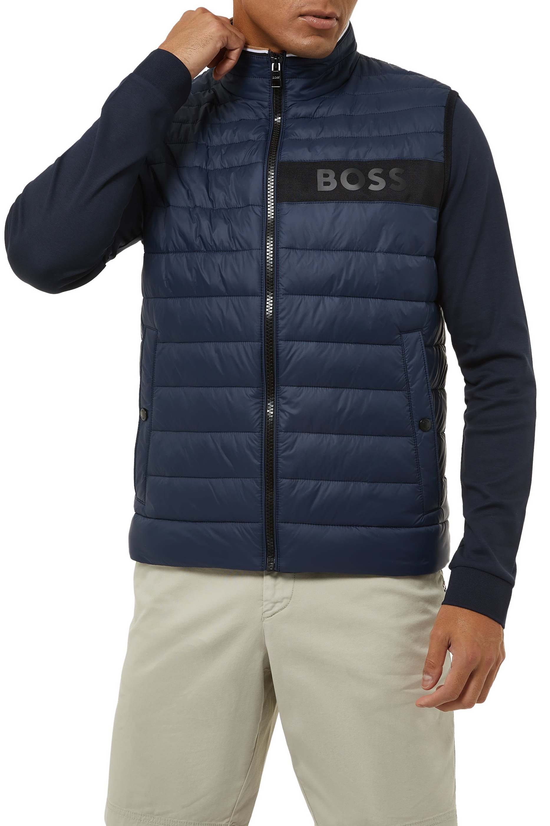 Water-Repellent Padded Gilet With 3D Logo Tape