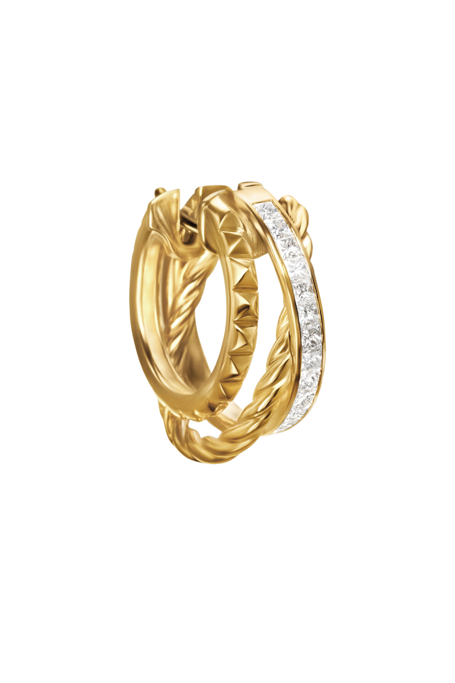 Crossover Trio Multi Row Hoop, 18K Yellow Gold & Diamonds