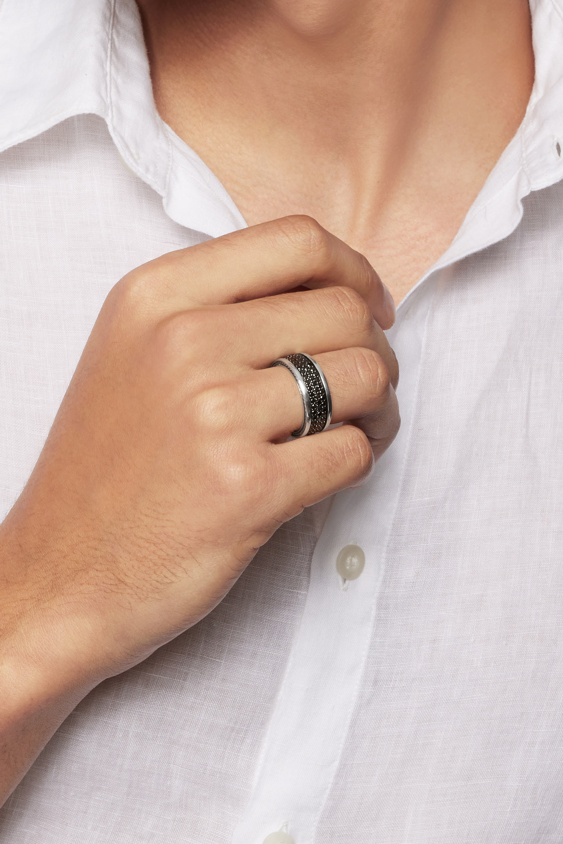 Streamline&reg; Three Row Band Ring, Sterling Silver & Diamonds