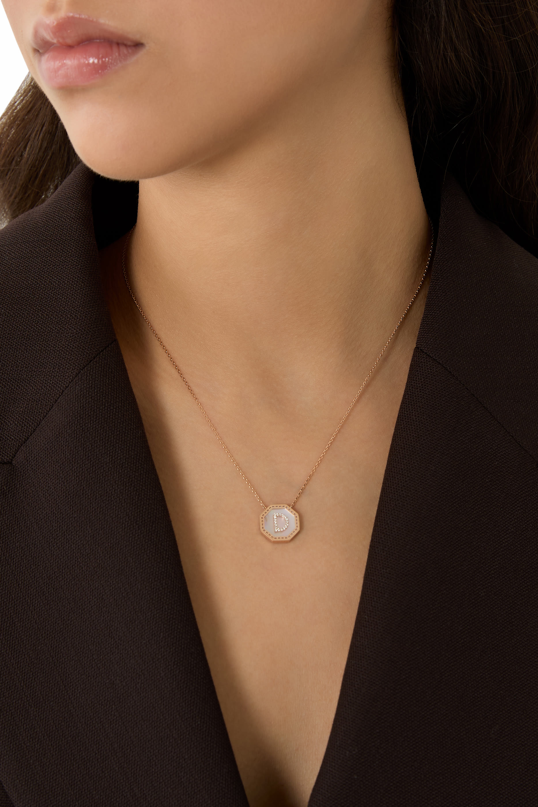 Harf Turath Letter D Necklace, 18k Rose Gold & Diamonds