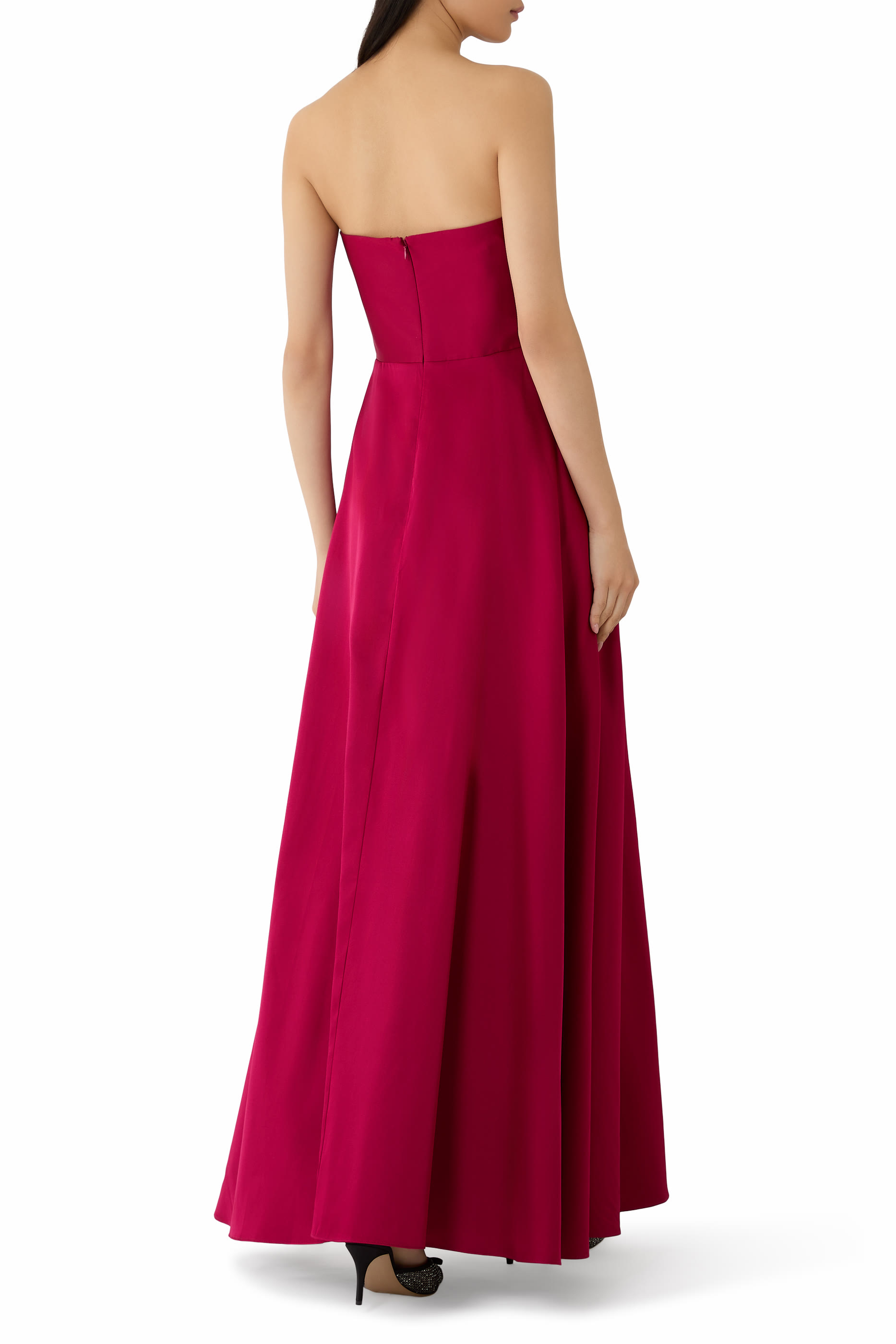 Pleated Bust Taffeta Evening Gown
