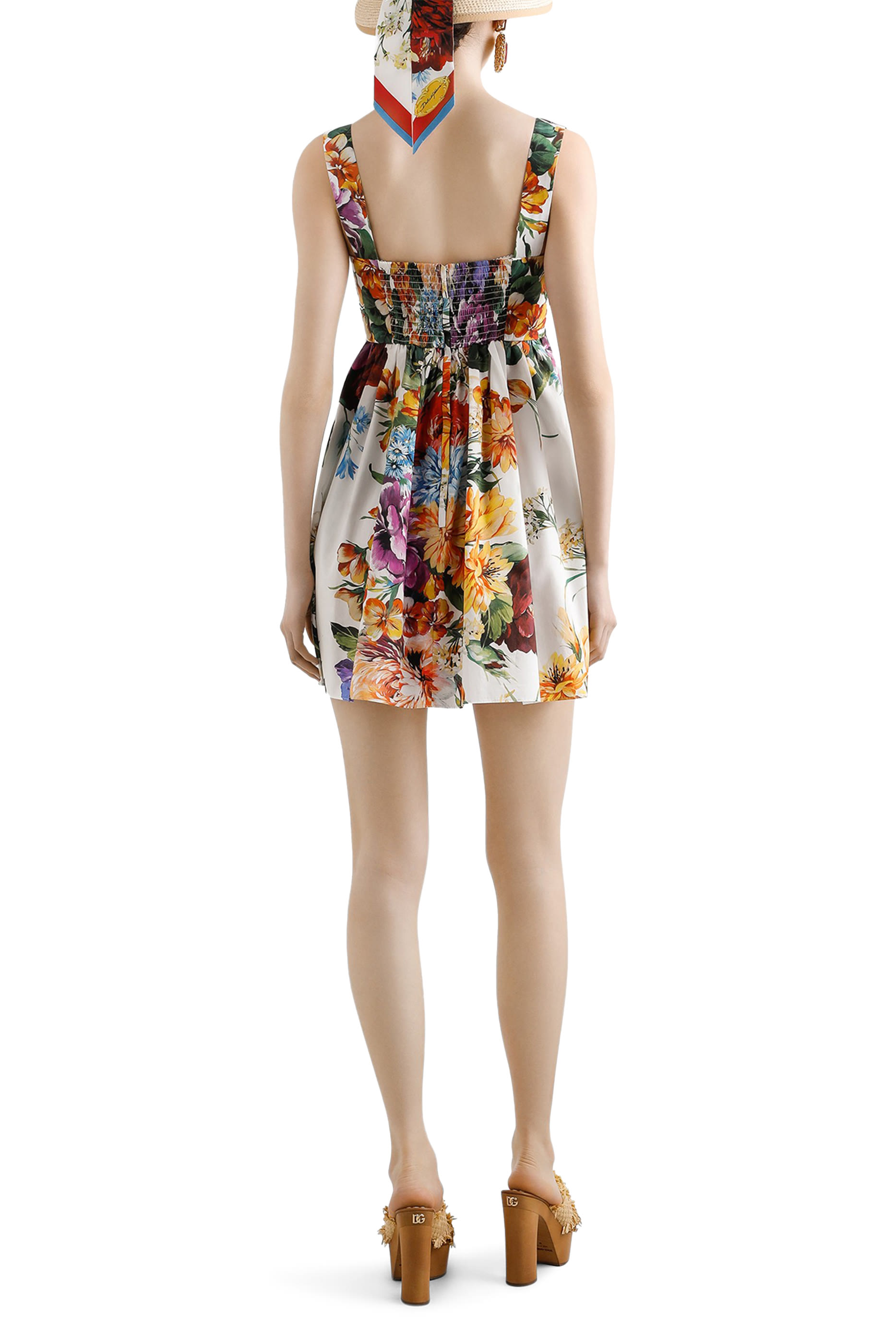 Flower Bouquet-Print Poplin Dress