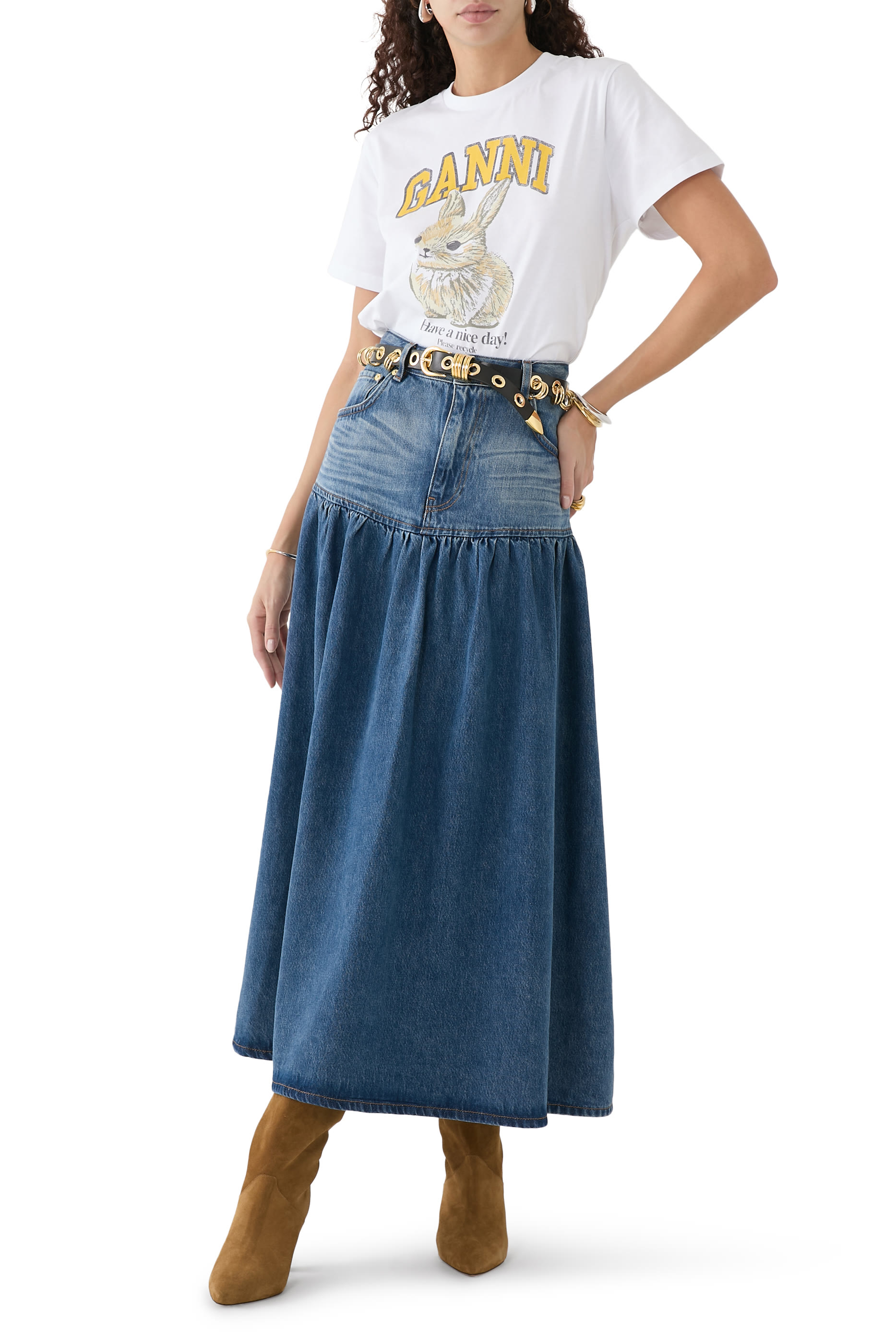 Soft Rigid Denim Long Skirt