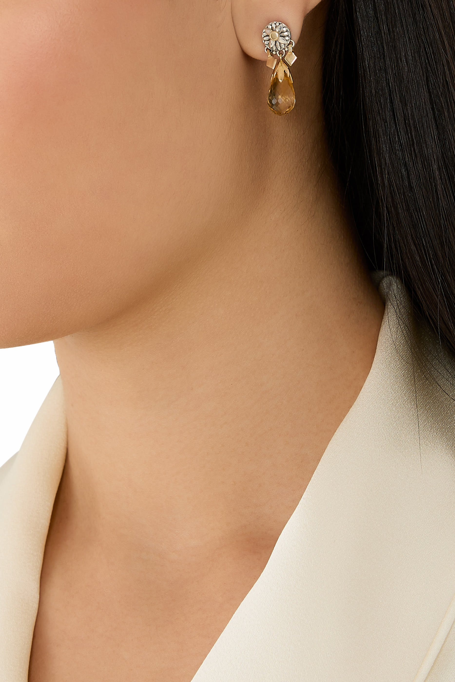 Briolette Earrings, 18K Yellow Gold with Sterling Silver & Citrine