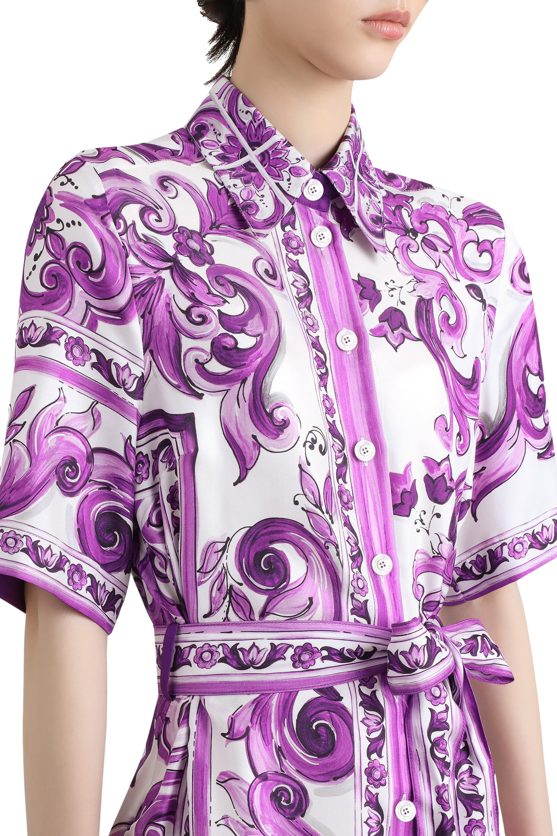 Majolica-Print Twill Shirt Dress