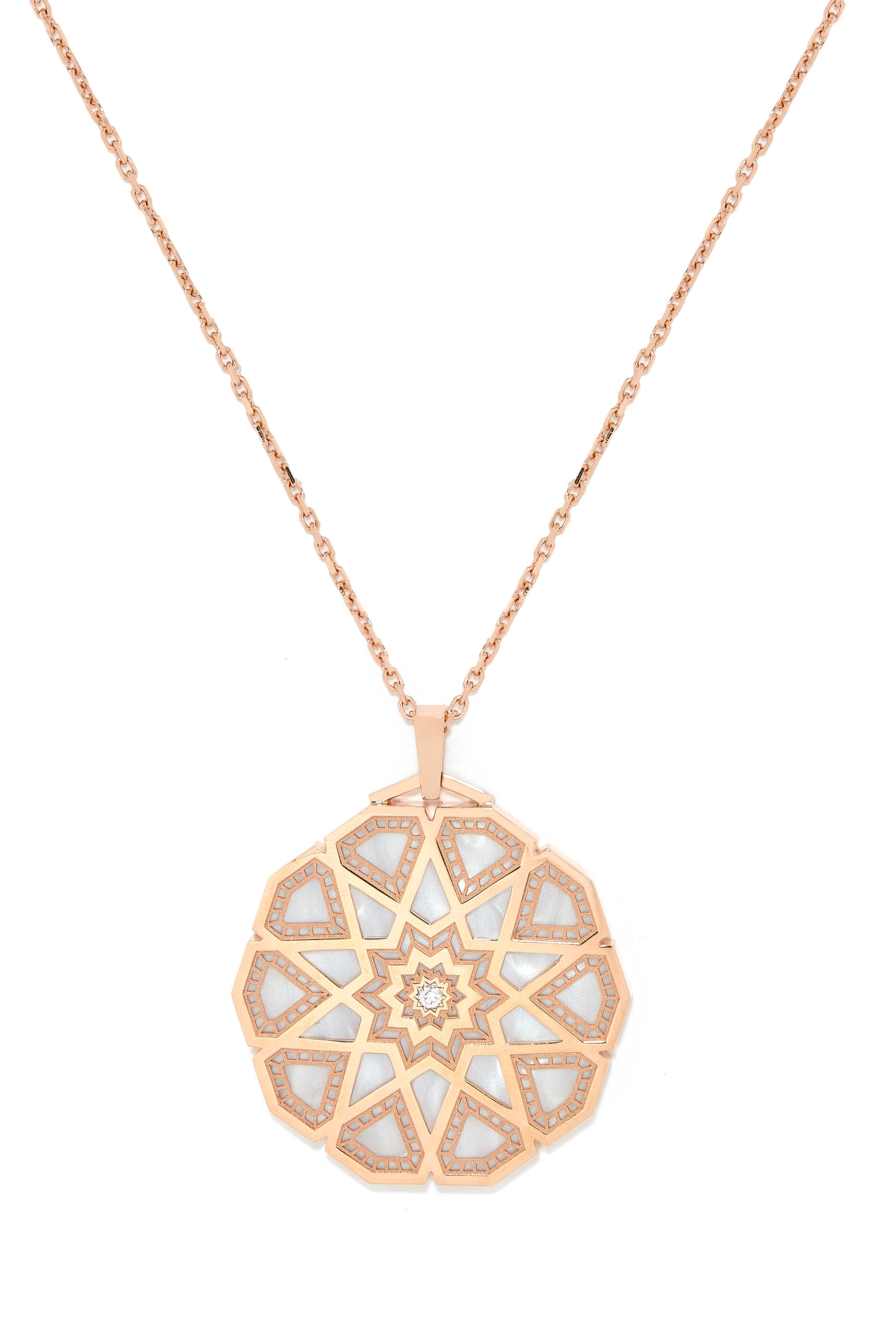 Classic Turath Medallion Necklace, 18k Pink Gold & Diamonds