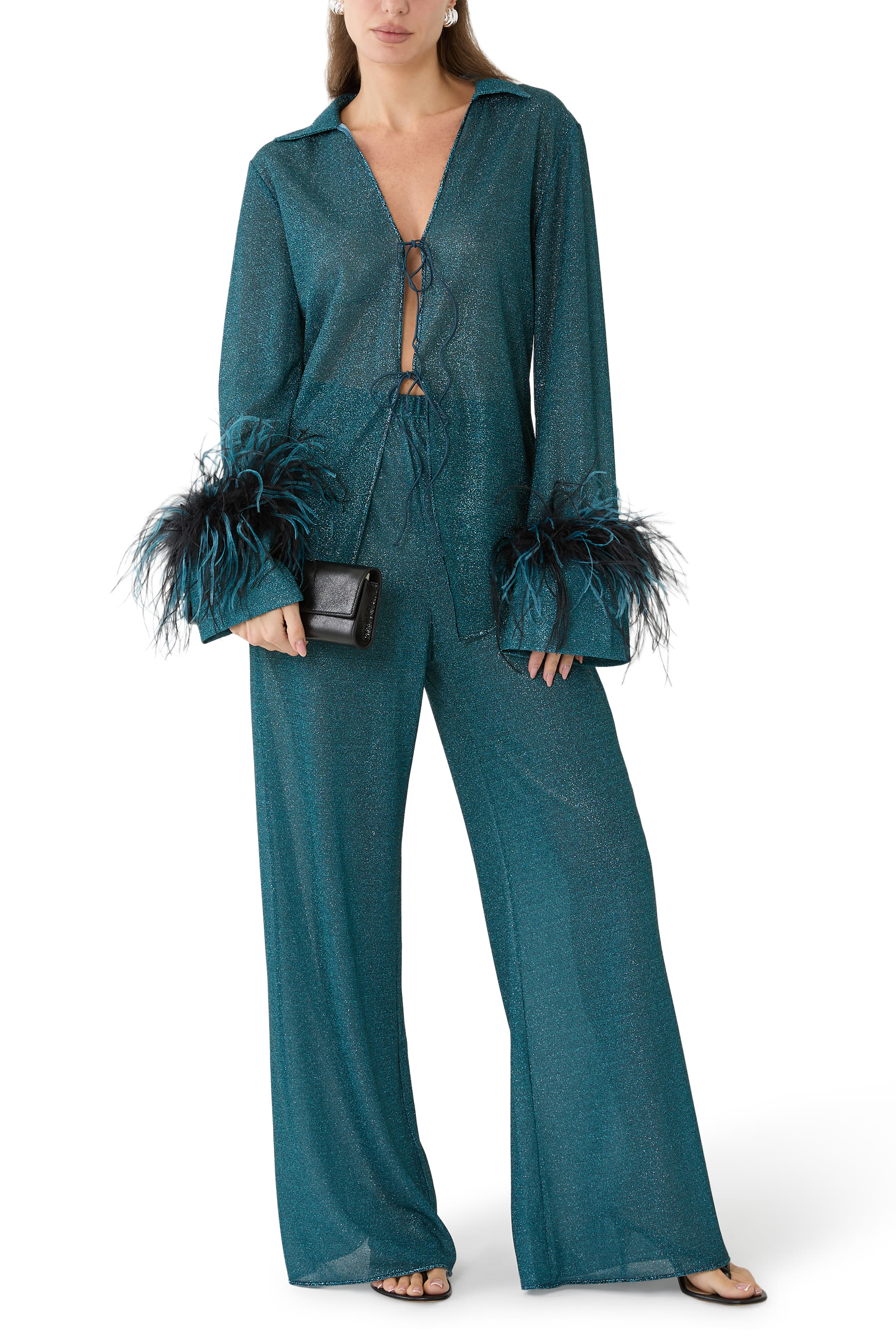 Lumiere Plumage Tie-Front Lurex Shirt