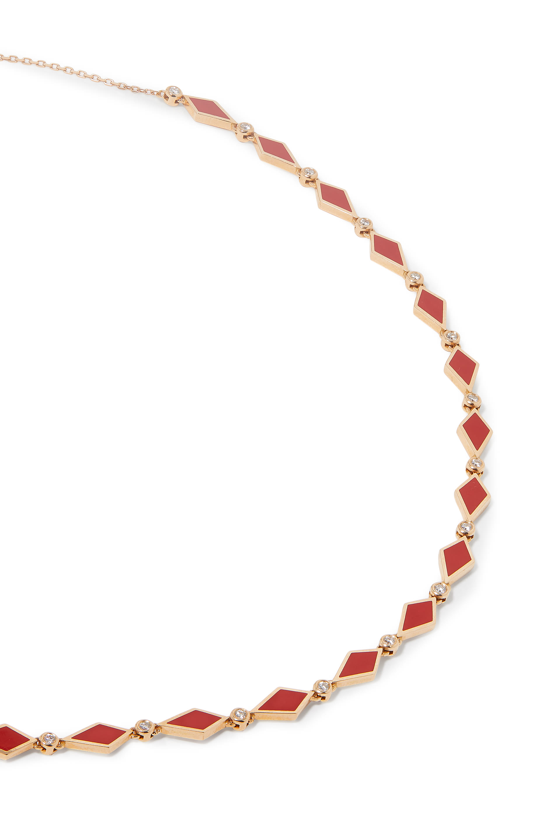 Mosaic Necklace, 18k Rose Gold with Red Enamel & Diamonds