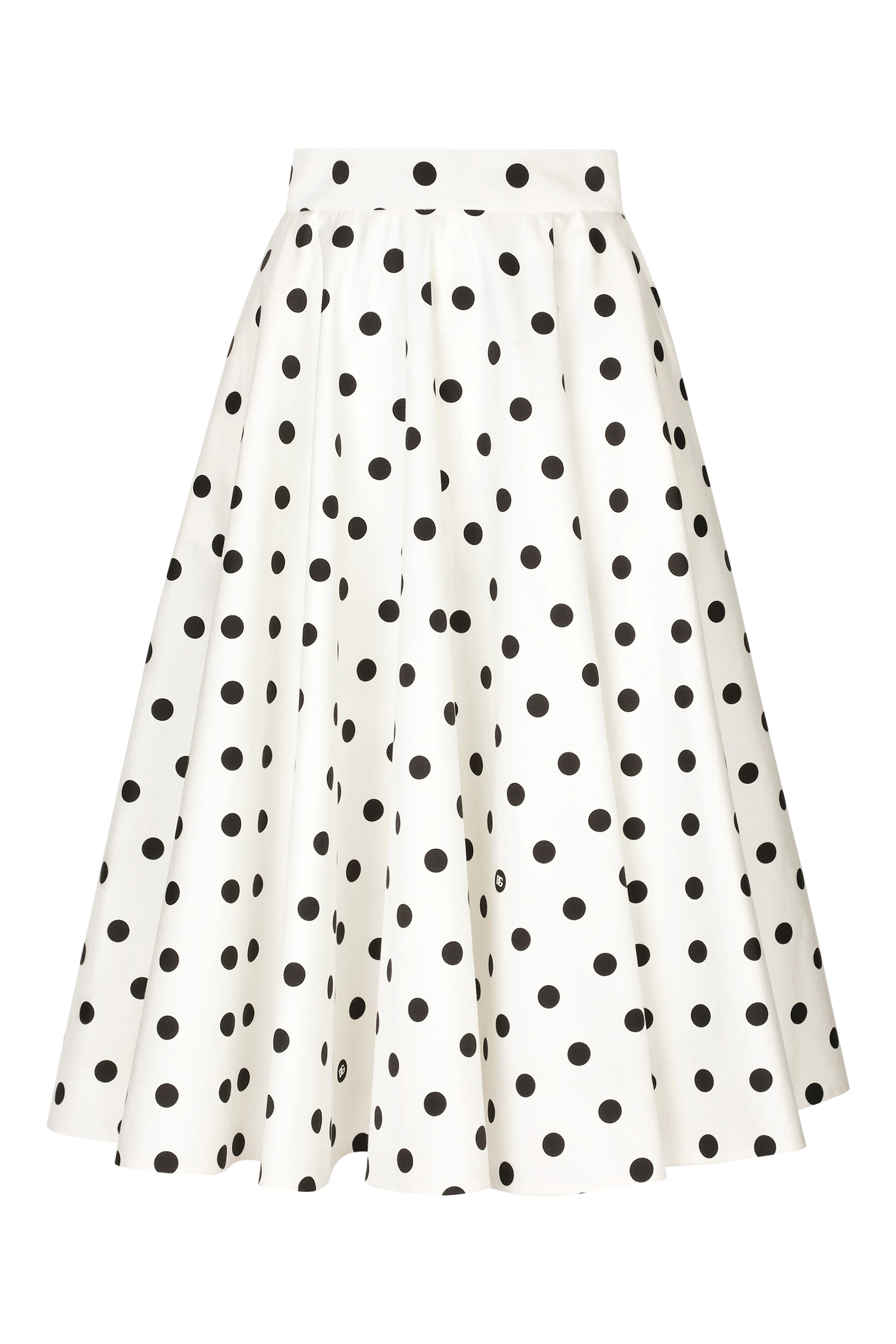 Cotton Drill Circle Skirt with Polka-Dot Print