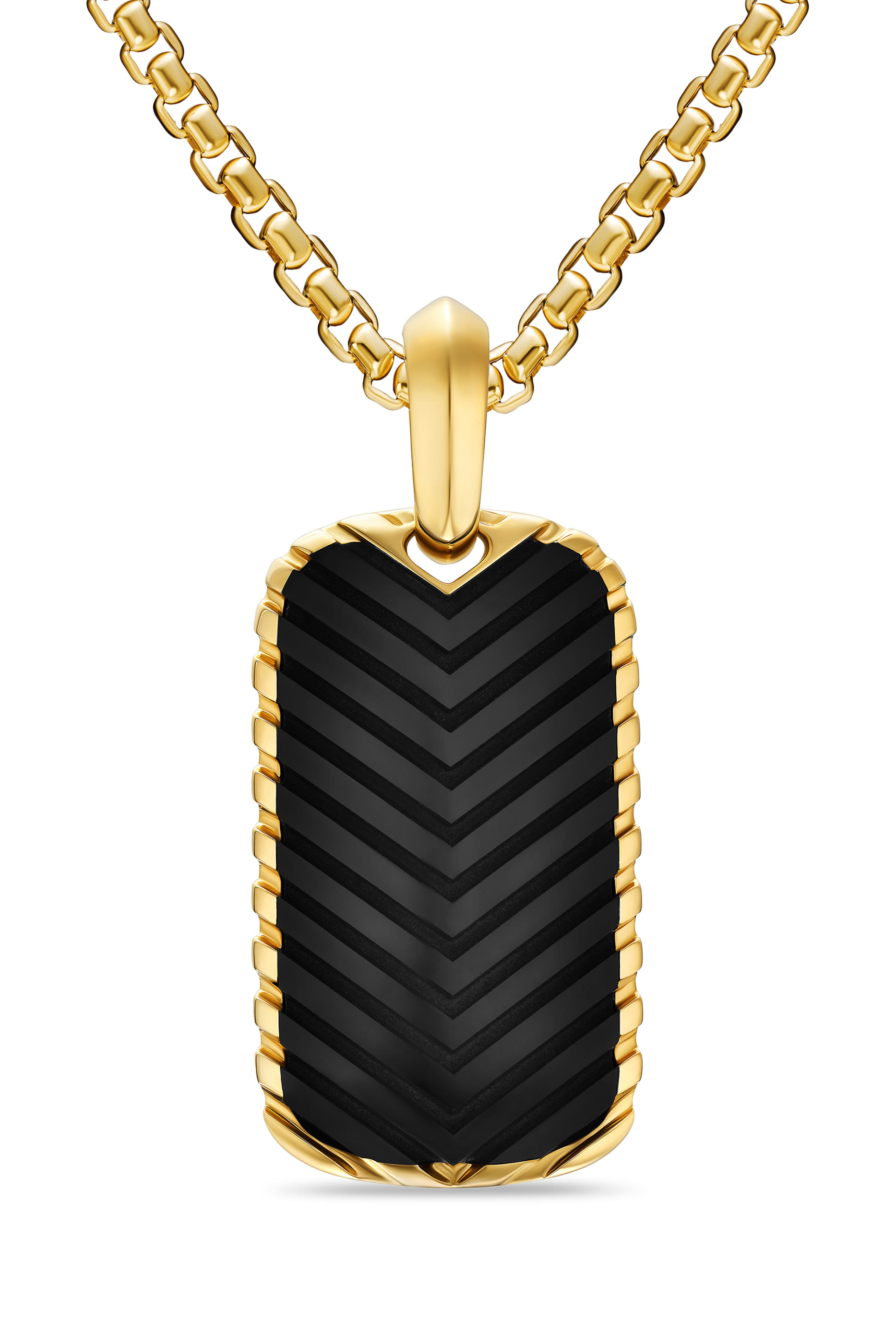 Chevron Tag, 18k Yellow Gold & Onyx