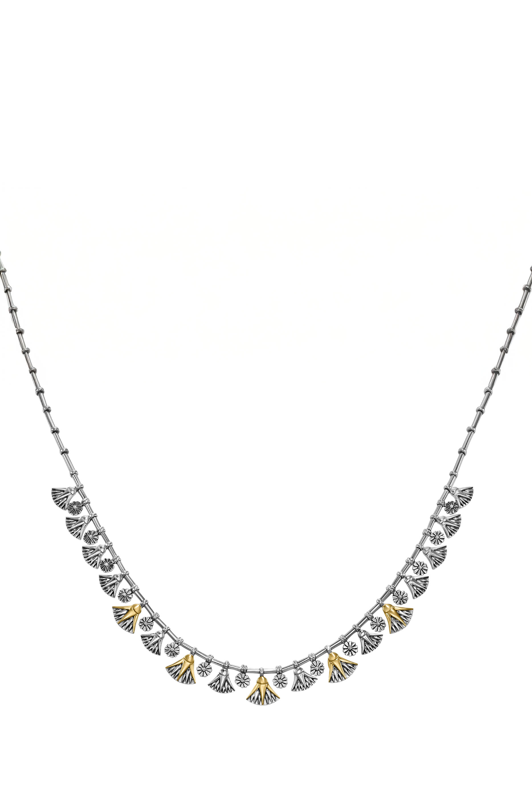  Rosette Necklace, 18K Yellow Gold & Sterling Silver