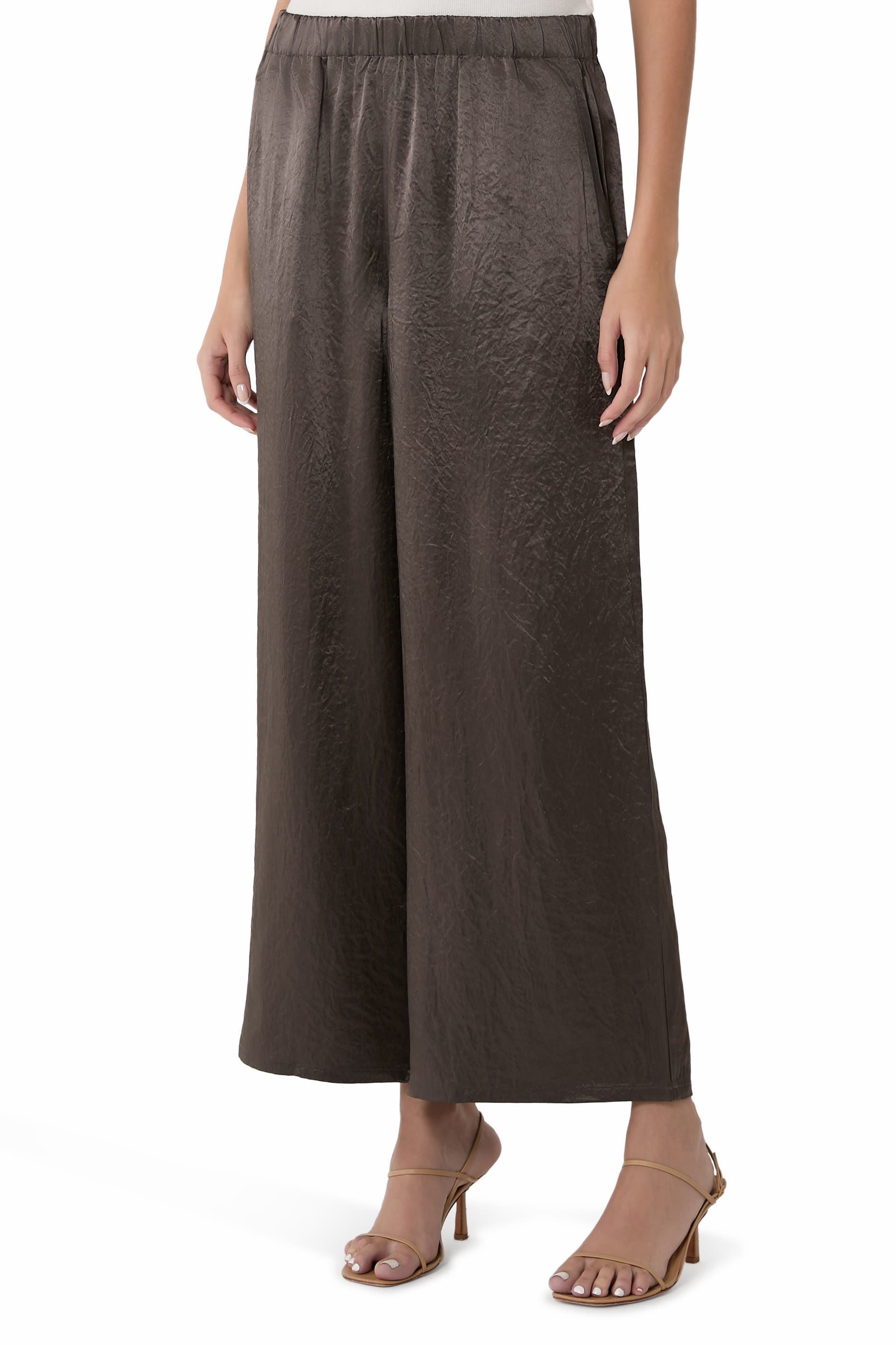 Textured Satin Wide-Leg Pants