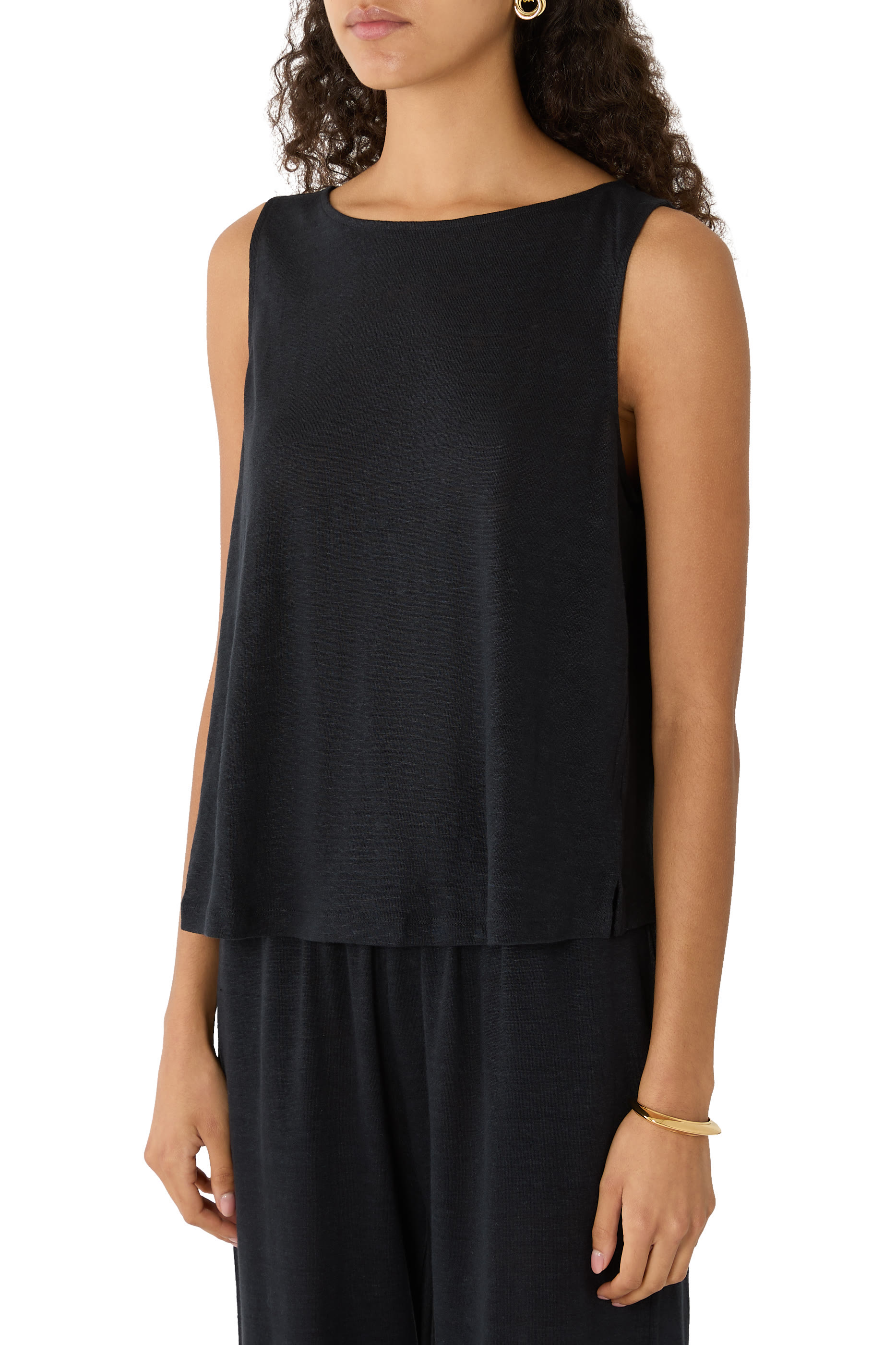 Organic Linen Knit Boat Neck Crop Tank