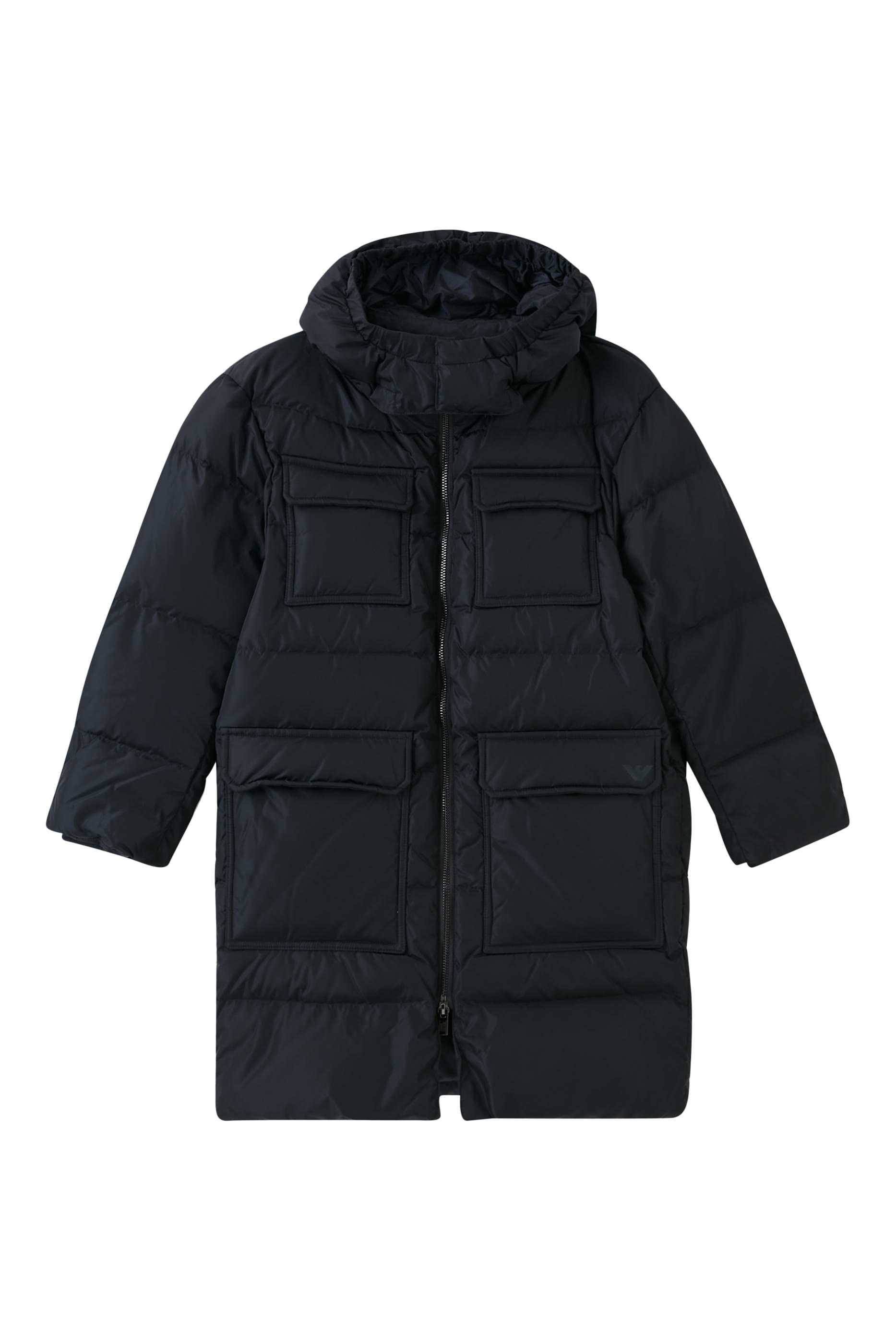 Kids ASV Long, Quilted-Nylon Puffer Jacket with Recycled Down and Logo Print