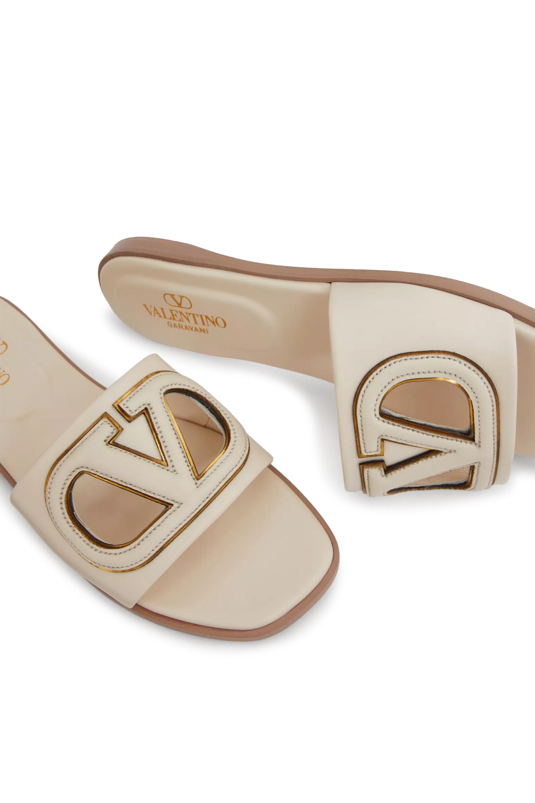  VLogo Cut-Out Calfskin Slide Sandals