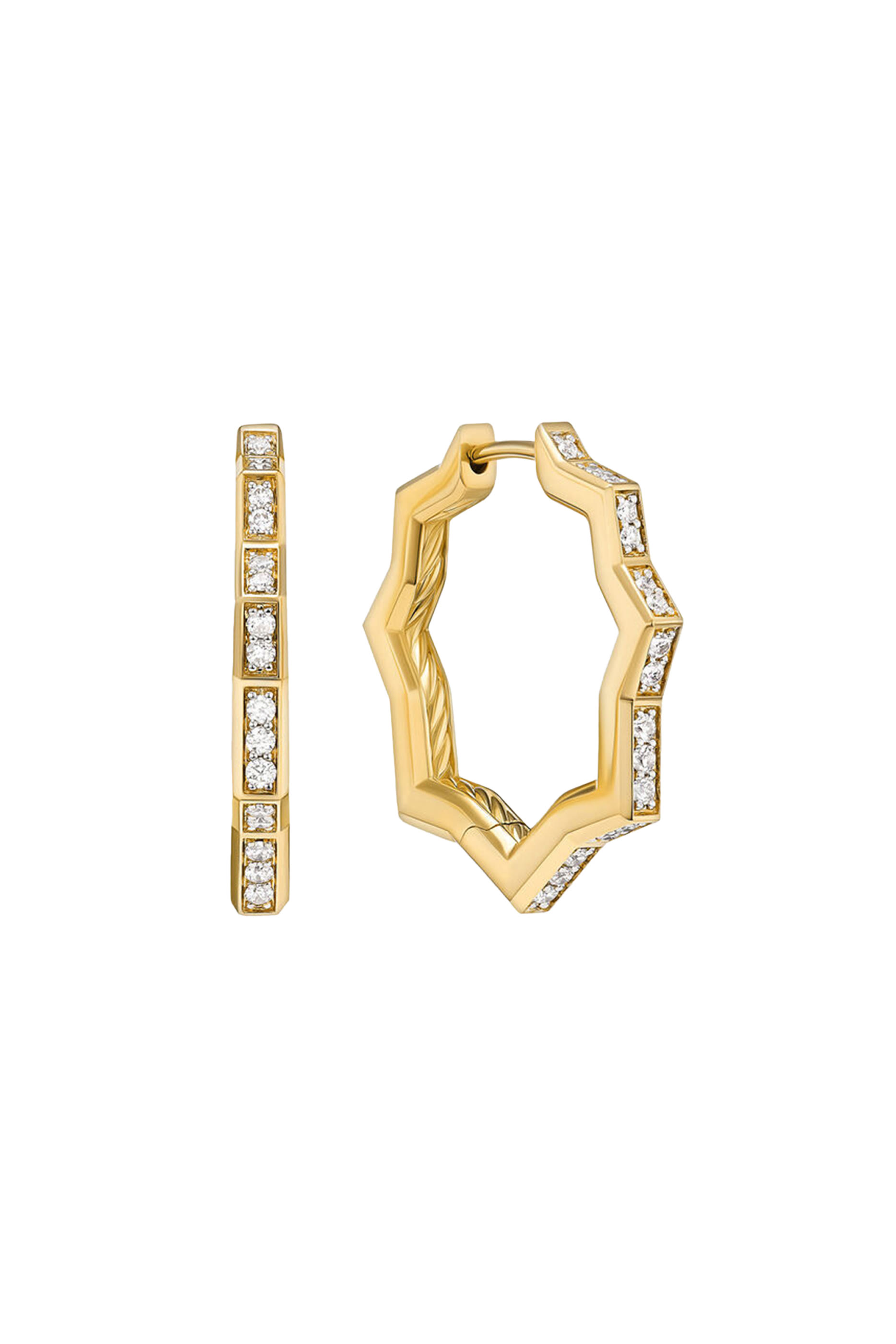 Zig Zag Stax&trade; Hoop Earrings, 18K Yellow Gold & Diamonds