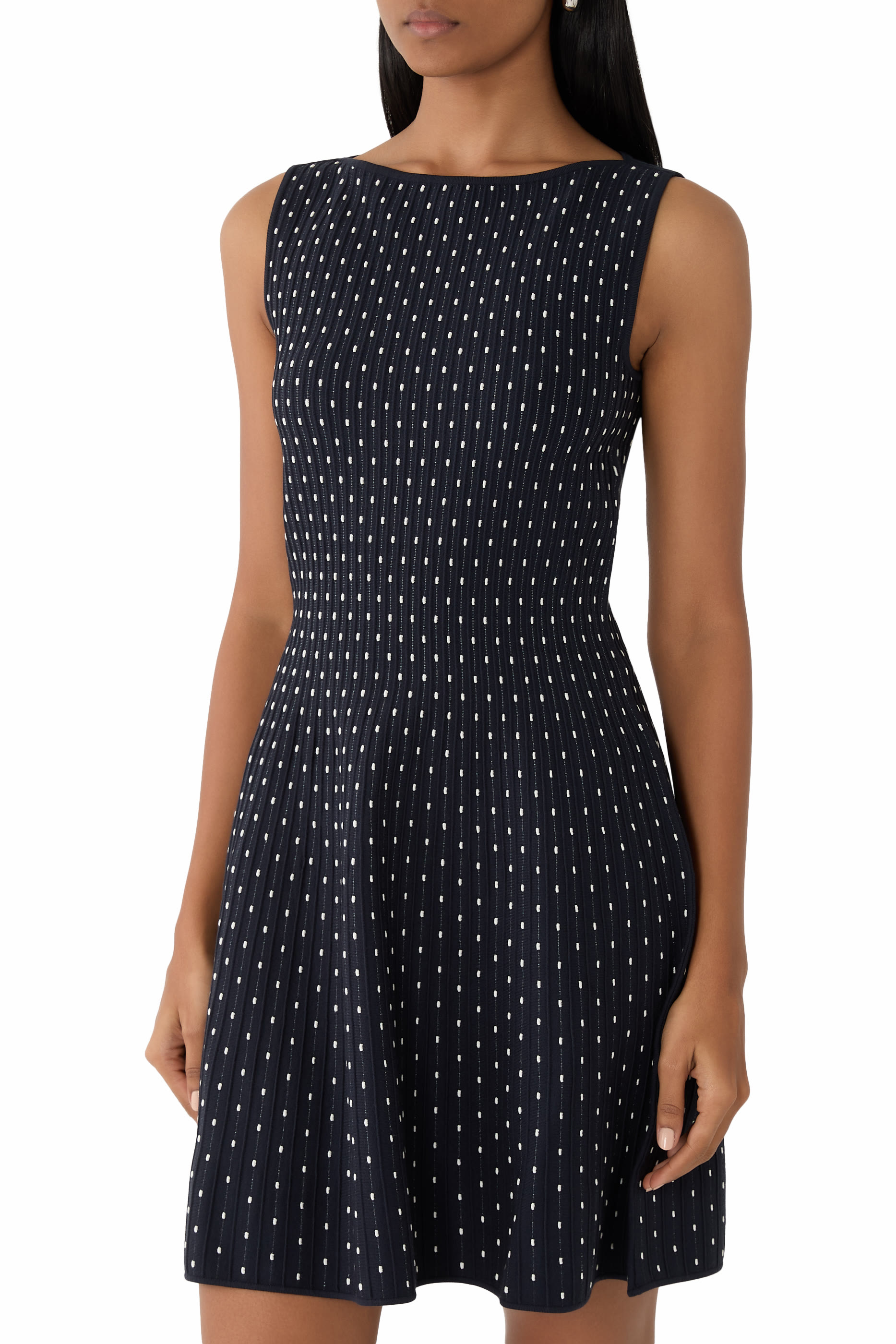 Boat Neck Flared Skirt Dress