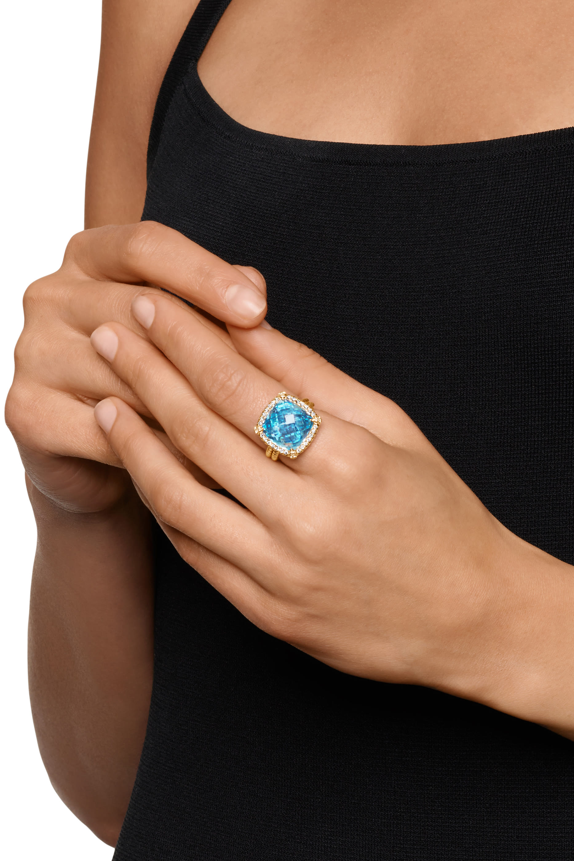 Chatelaine Blue Topaz Ring, 18k Yellow Gold and Diamonds