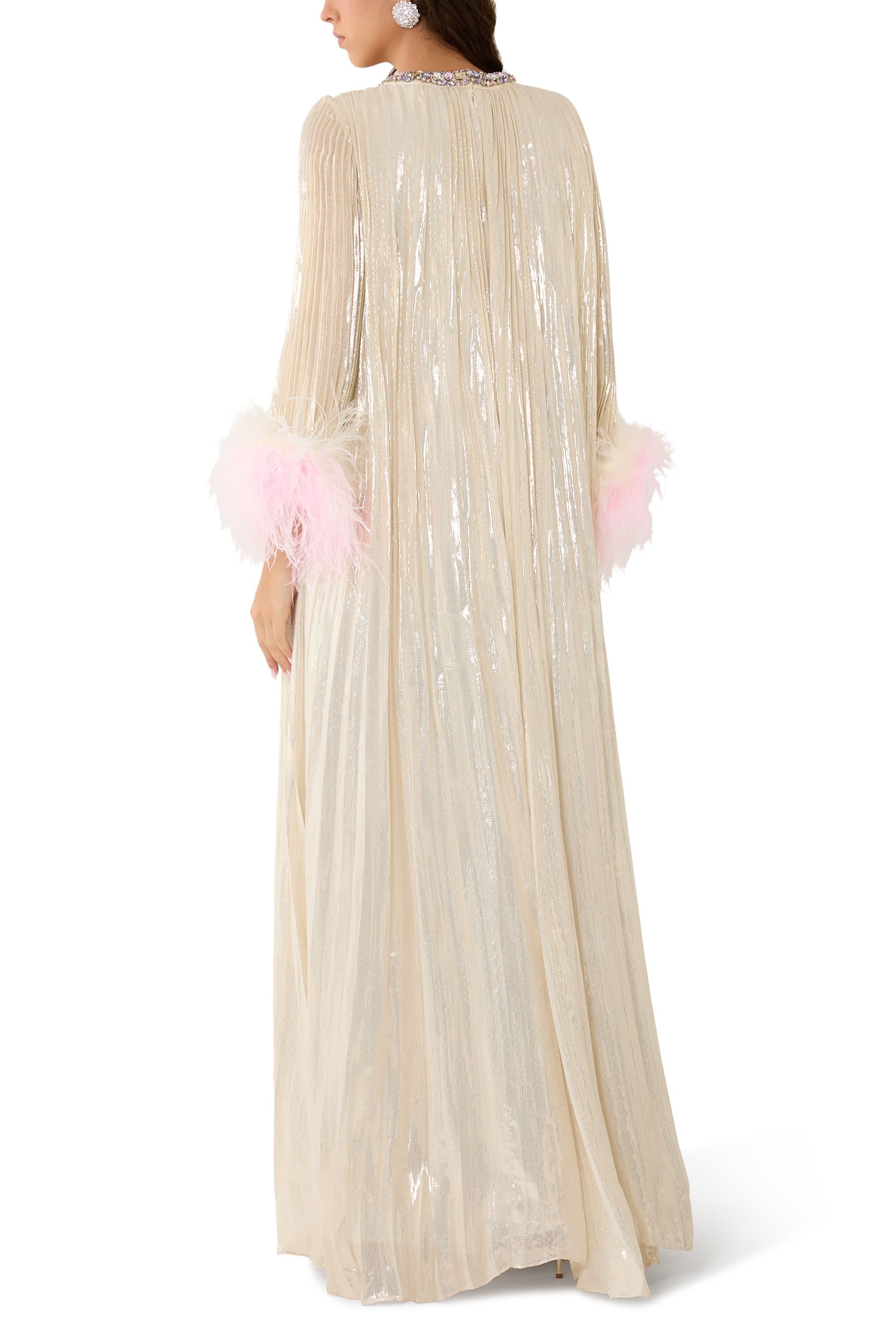Metallic Ombre Feather Maxi Dress