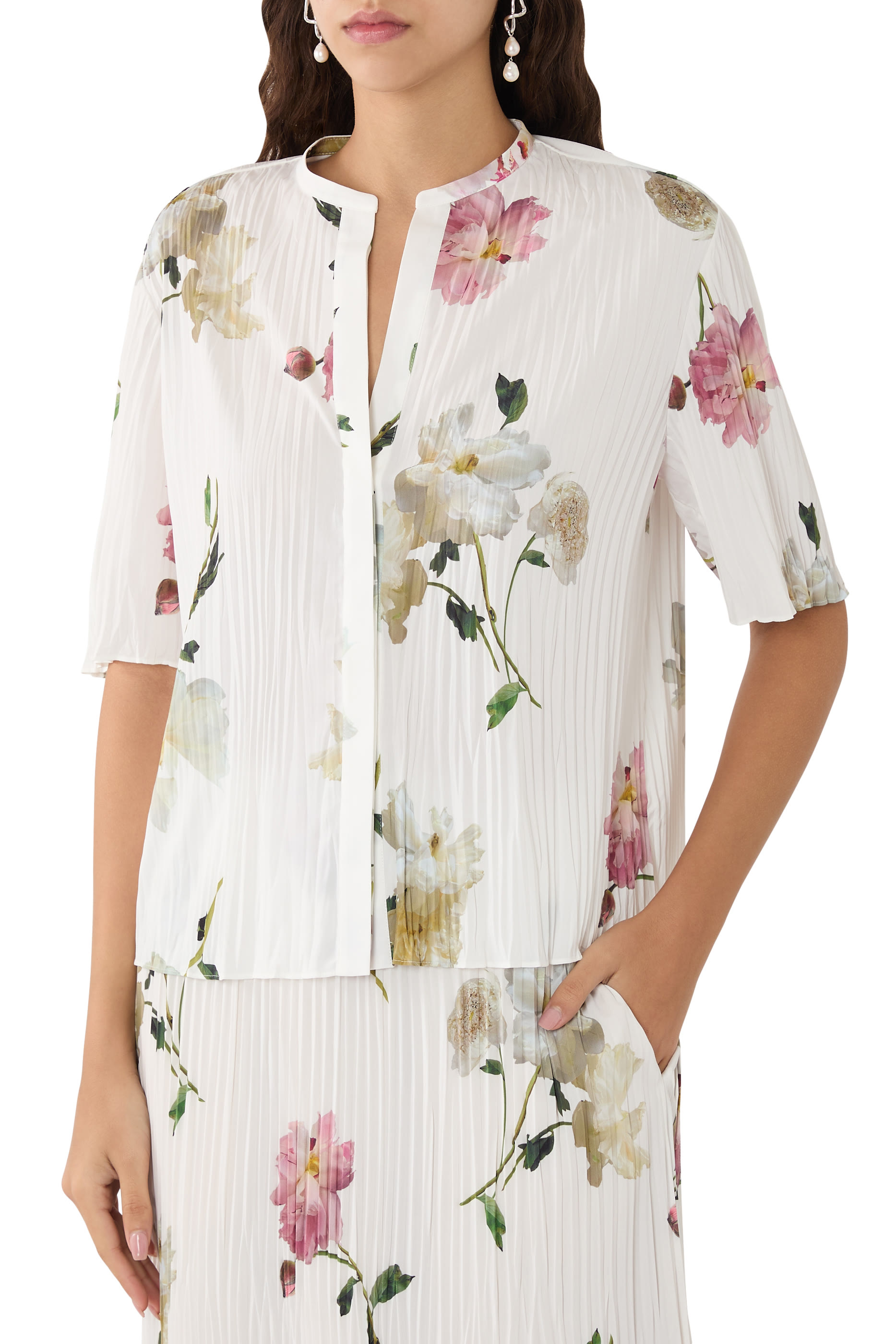 Wilted Peony Pleated Blouse