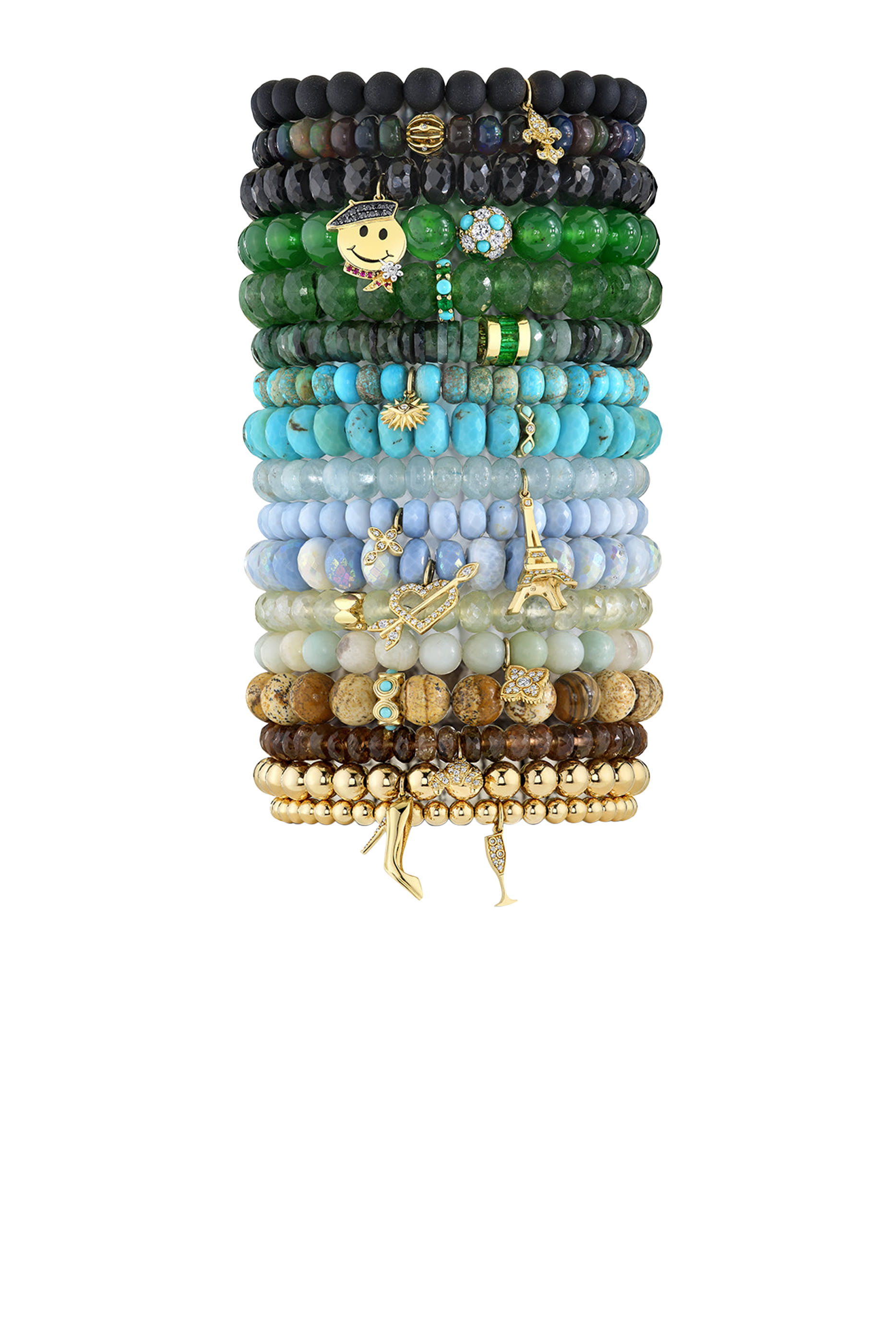 Rondelle Bracelet, 14k Yellow Gold & Turquoise, Diamond