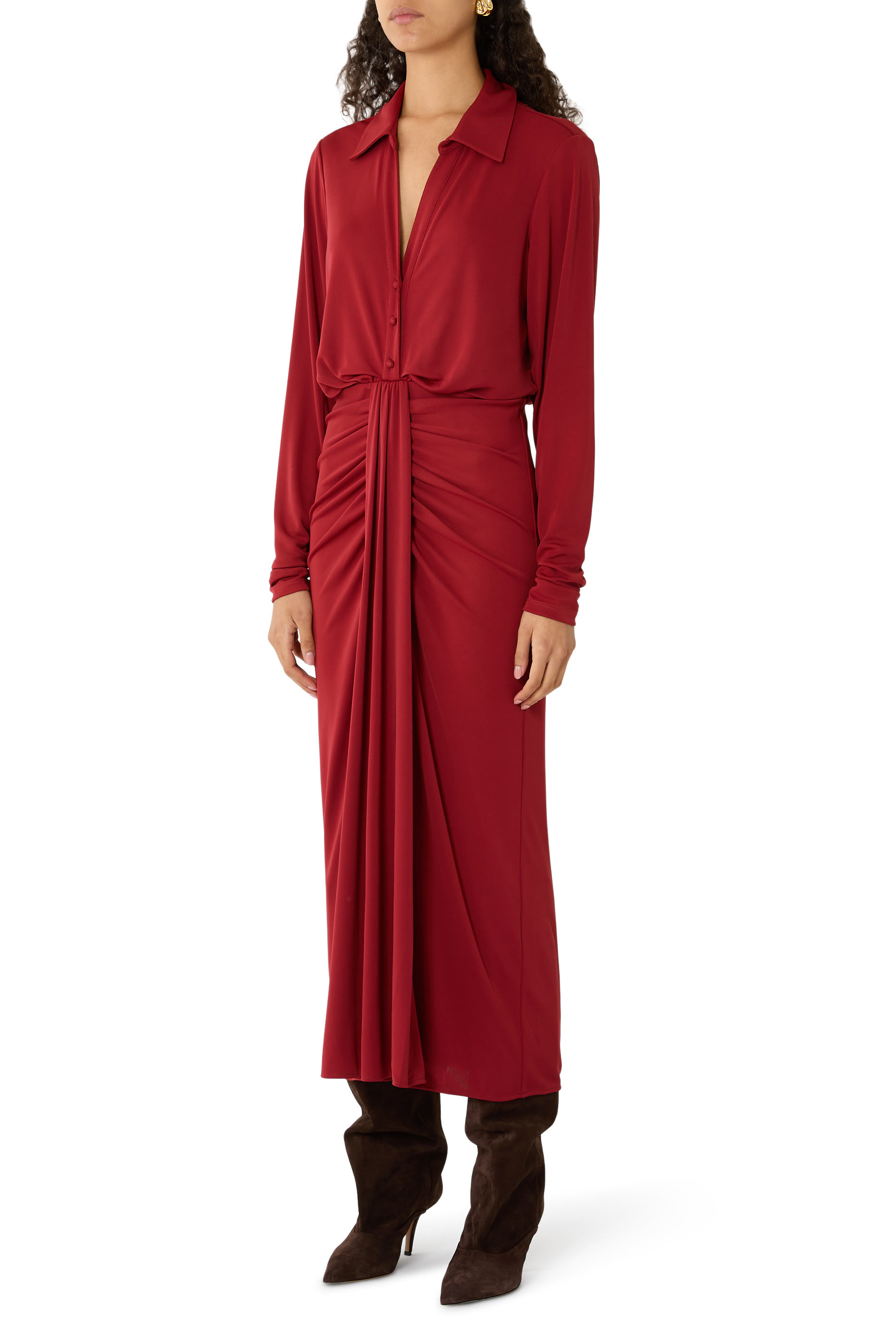 Seferina Draped Long Sleeves Jersey Dress