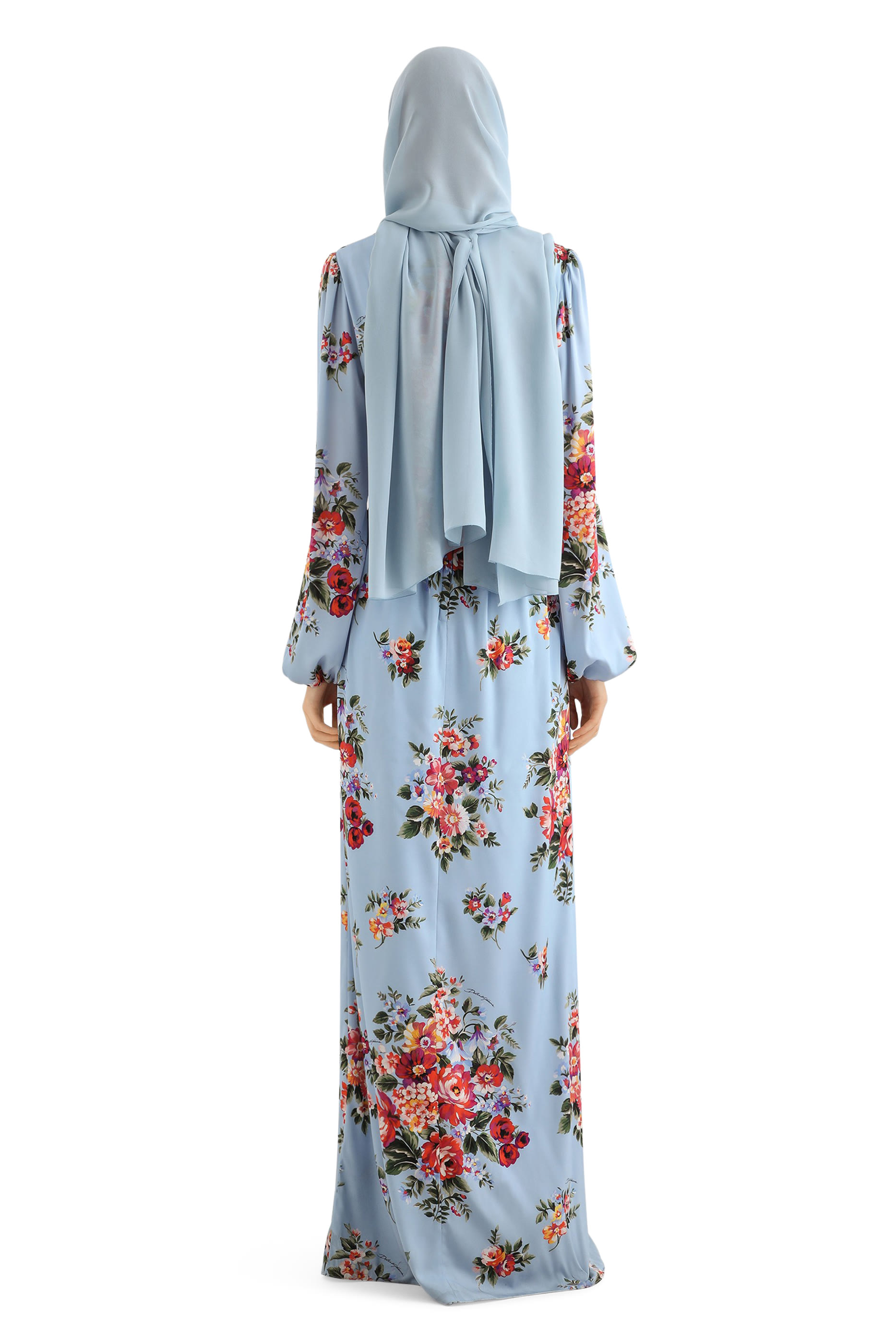 Flower Bouquet-Print Charmeuse Dress