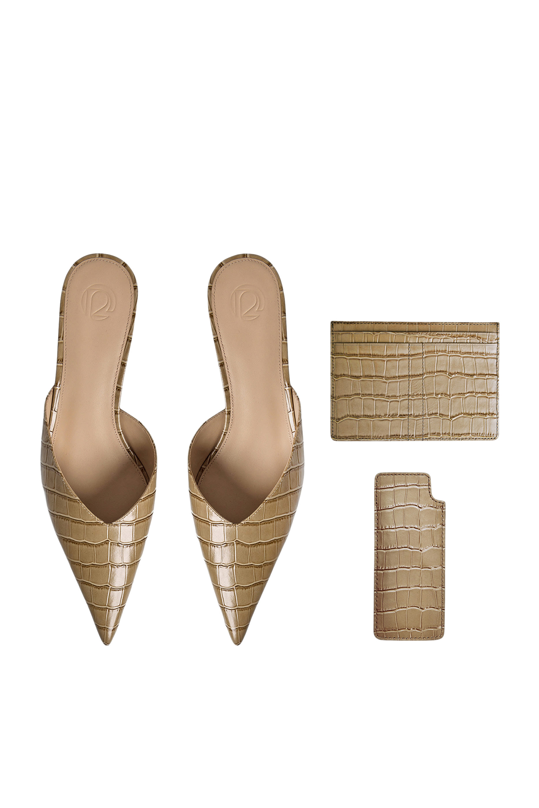 Crocodile-Embossed Leather Mules 40