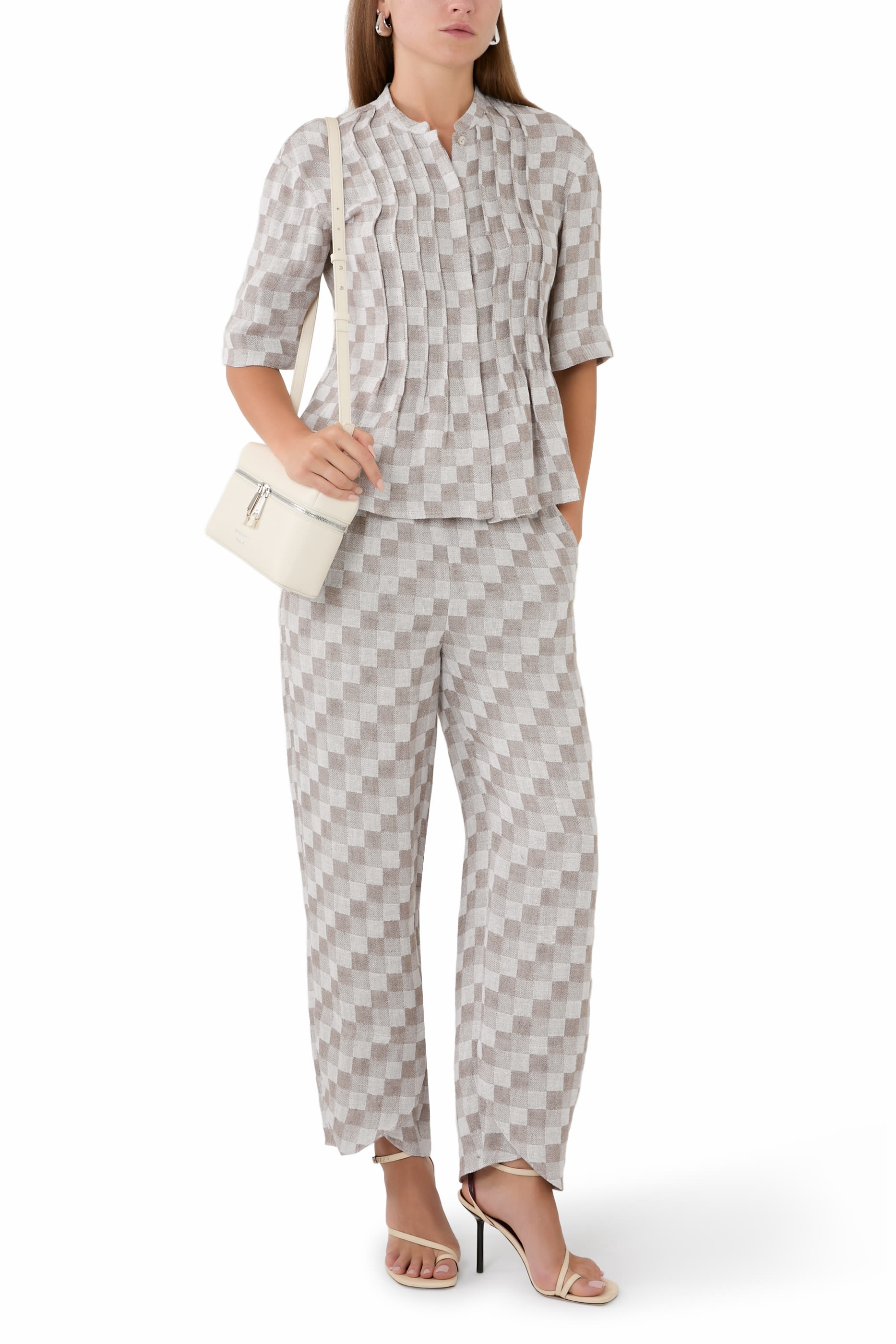 Check Pattern Linen Gauze Wide Trousers