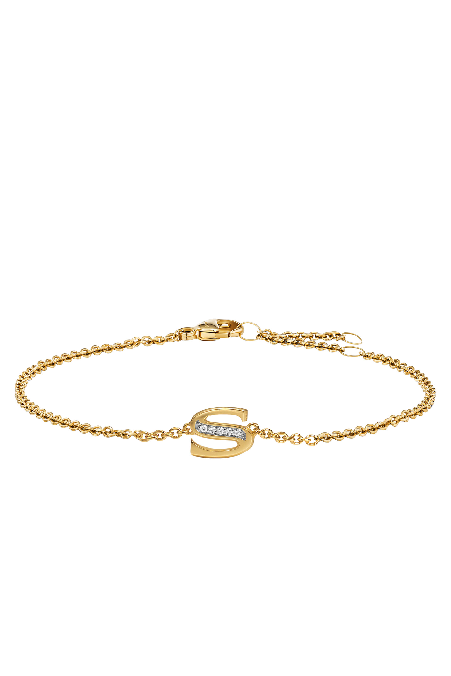 Petite Pav&eacute; S Initial Chain Bracelet, 18K Yellow Gold & Diamonds